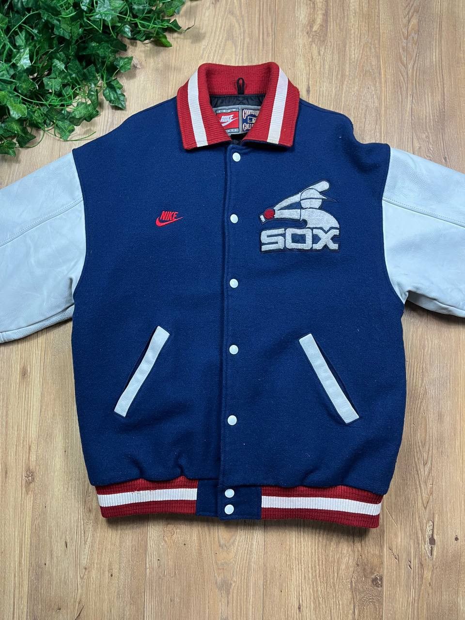 Nike 00’s NIKE SOX LEATHER WOOL VARSITY BOMBER JACKET Y2K ARCHIVE Size US L / EU 52-54 / 3 - 3 Thumbnail