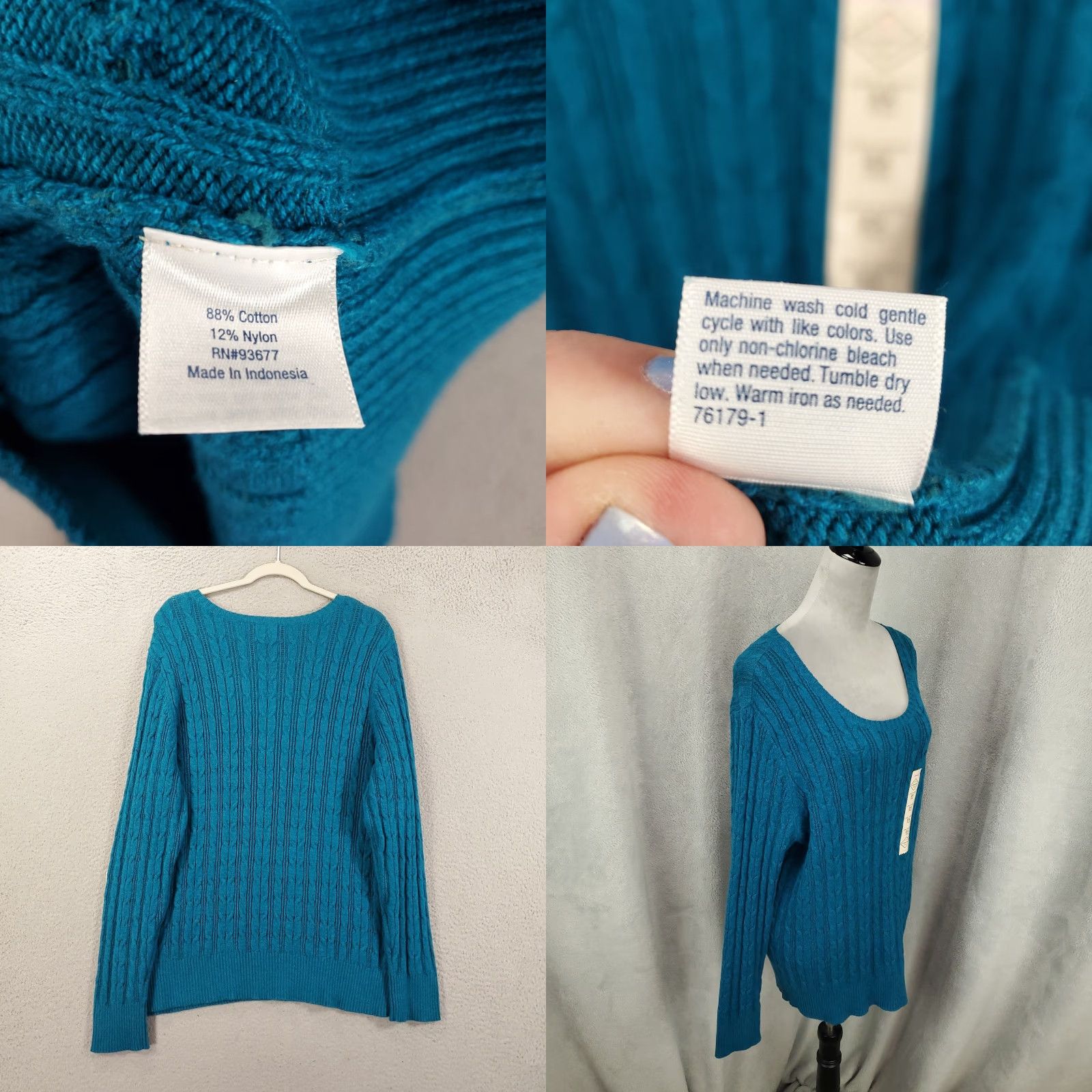 Vintage New Womens Sweater Size 2X Blue Cable Knit Chunky Long Sleeve Pullover NWT Size XXL / US 16-18 / IT 52-54 - 8 Thumbnail
