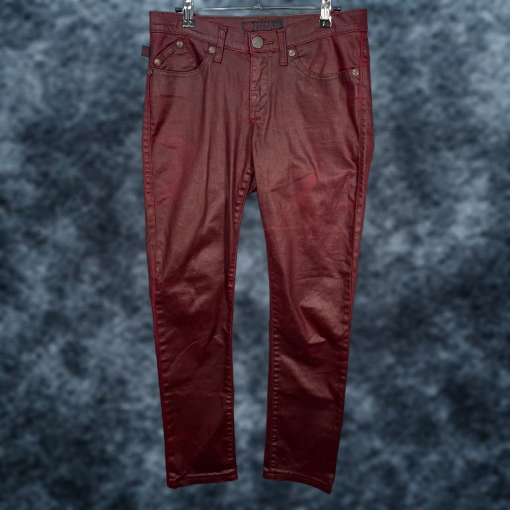 Vintage VINTAGE Rock & Republic Womens Jeans Slim 8 Burgundy Coated Mid 5-Pocket Denim Red Rock Womens Mens? Size 30" / US 8 / IT 44 - 1 Thumbnail