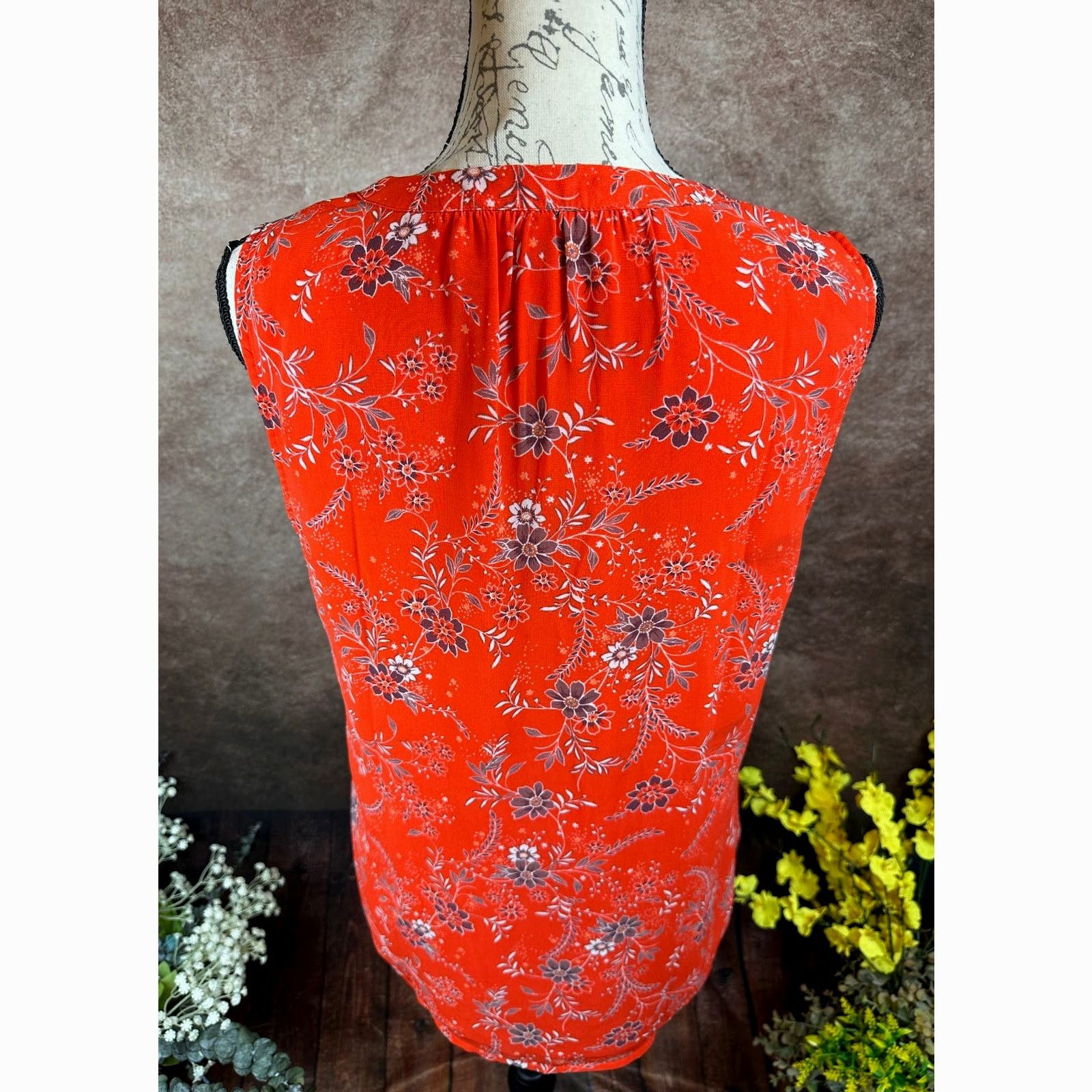 Other Danielle Rainn Pleated Collar Floral Blouse Red/Orange M Size M / US 6-8 / IT 42-44 - 8 Thumbnail