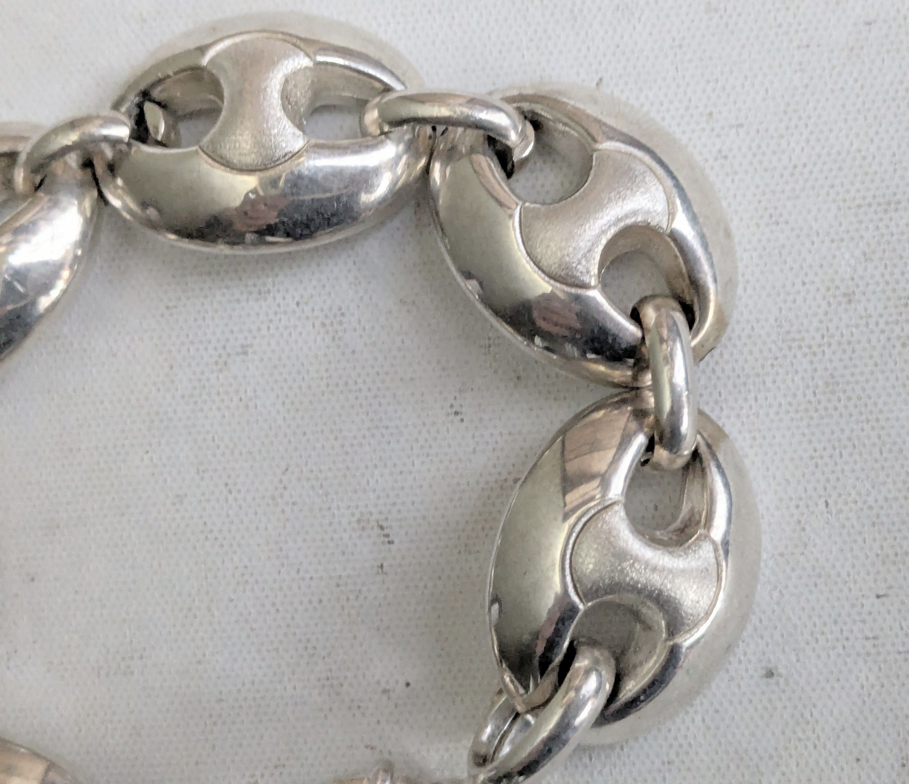 Jewelry Vintage Sterling Silver Bracelet Mariner Anchor Puffy Hollow Size 26 - 4 Thumbnail