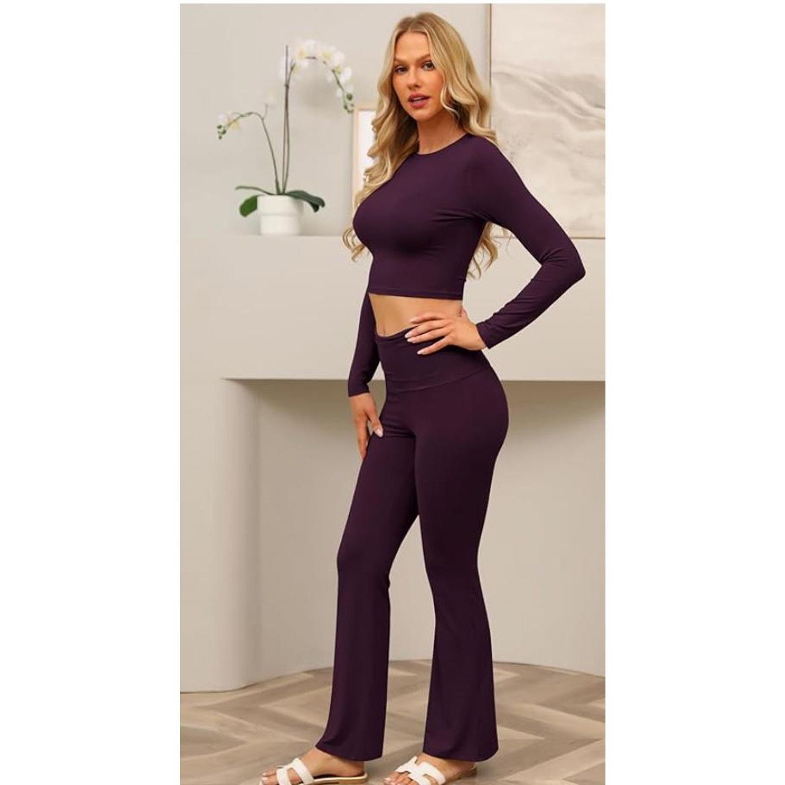 The Unbranded Brand Lounge Sets Fold-Over Flare Pants,EXTRA SMALL Size 24" / US 00 / IT 34 - 4 Thumbnail
