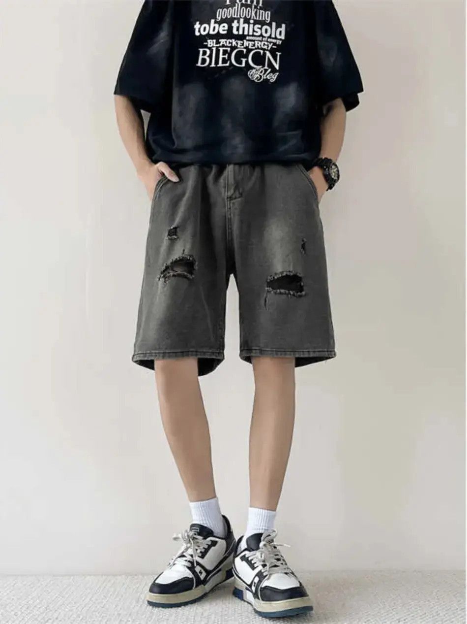 Japanese Brand Retro versatile casual loose hole denim shorts Size US 32 / EU 48 - 6 Thumbnail