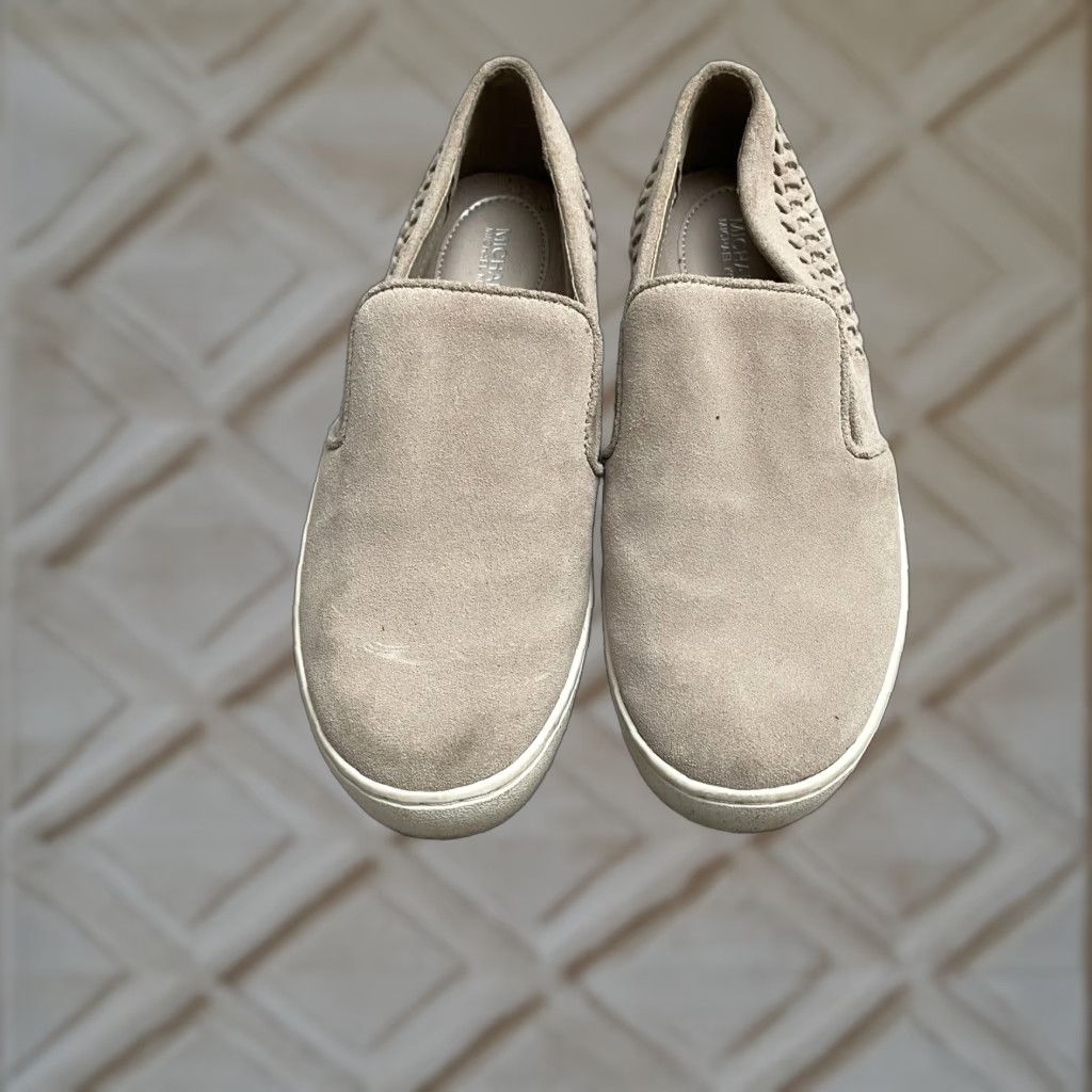 Michael Kors Michael Kors Leather Suede Slip On Sneakers Womens 8M Beige Round Toe Comfort Shoes Casual Walking Size US 8 / IT 38 - 1 Thumbnail