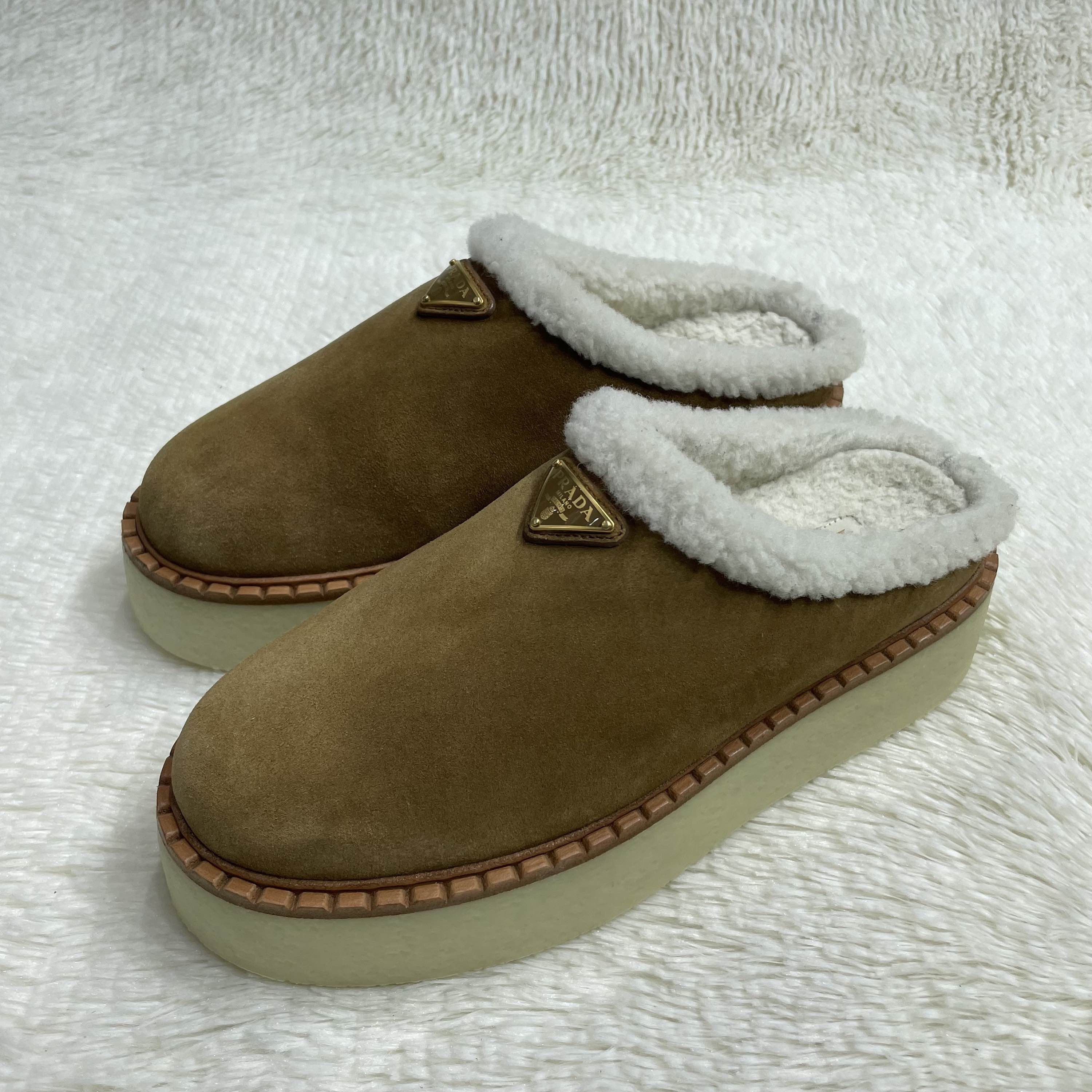 Prada Prada Suede Shearling Mules Size 38.5 Size US 8.5 / IT 38.5 - 1 Thumbnail