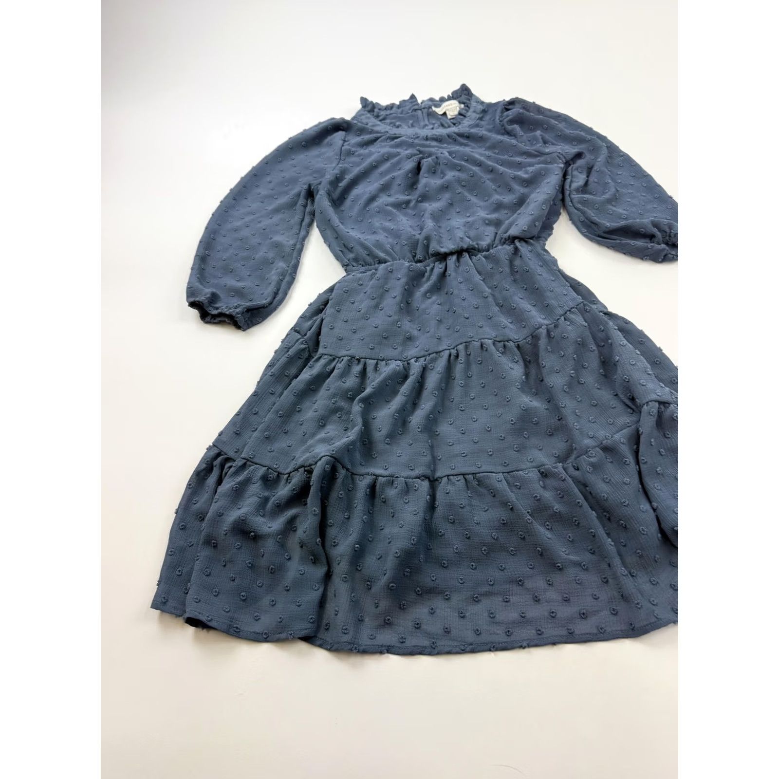 Vintage Monteau Dress Womens S Blue Long Sleeve Swiss Dot Ruffle Mini Los Angeles Size S / US 4 / IT 40 - 2 Thumbnail