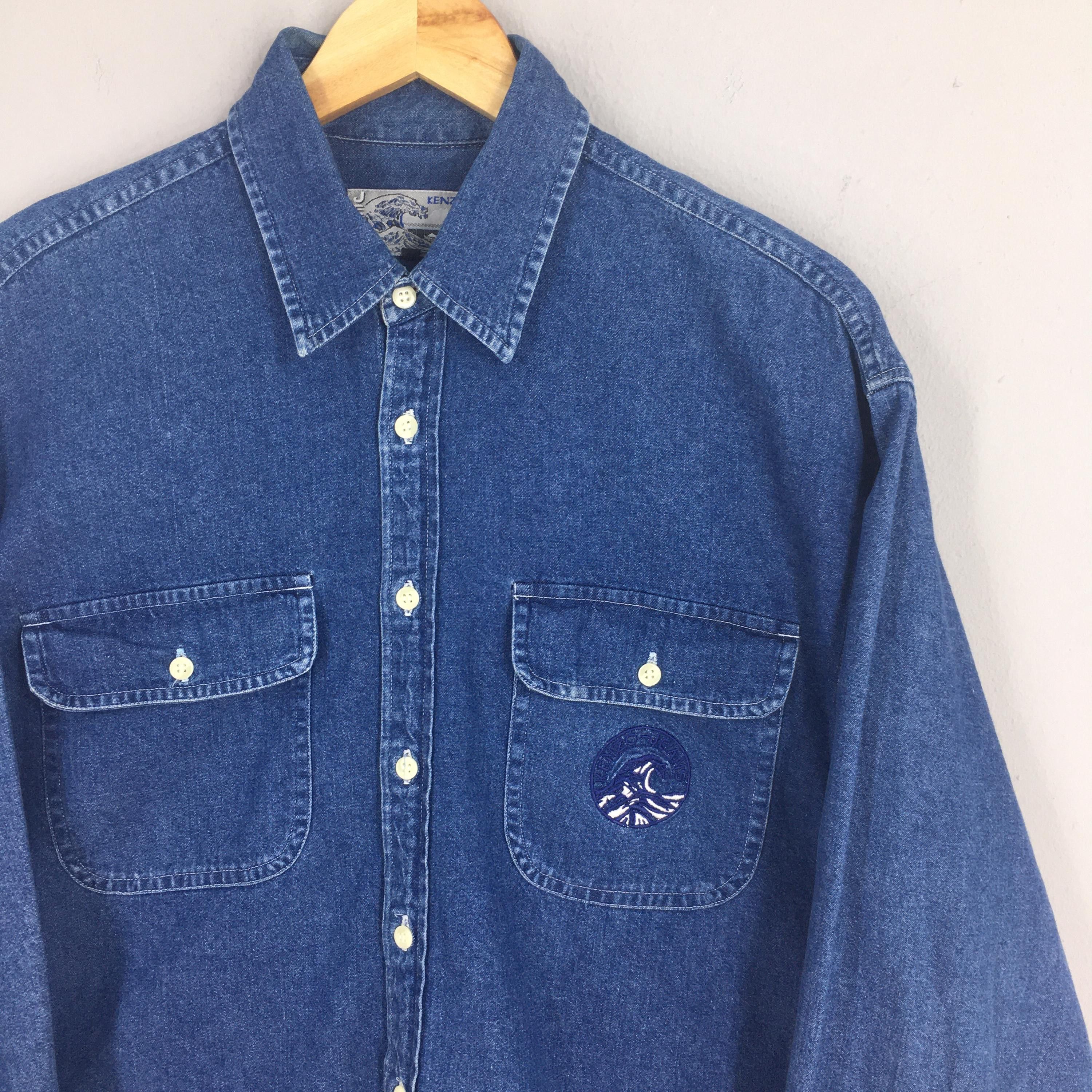 Kenzo × Vintage Vintage Kenzo Jeans Blue Chambray Button Up Shirt Medium Size US M / EU 48-50 / 2 - 2 Thumbnail