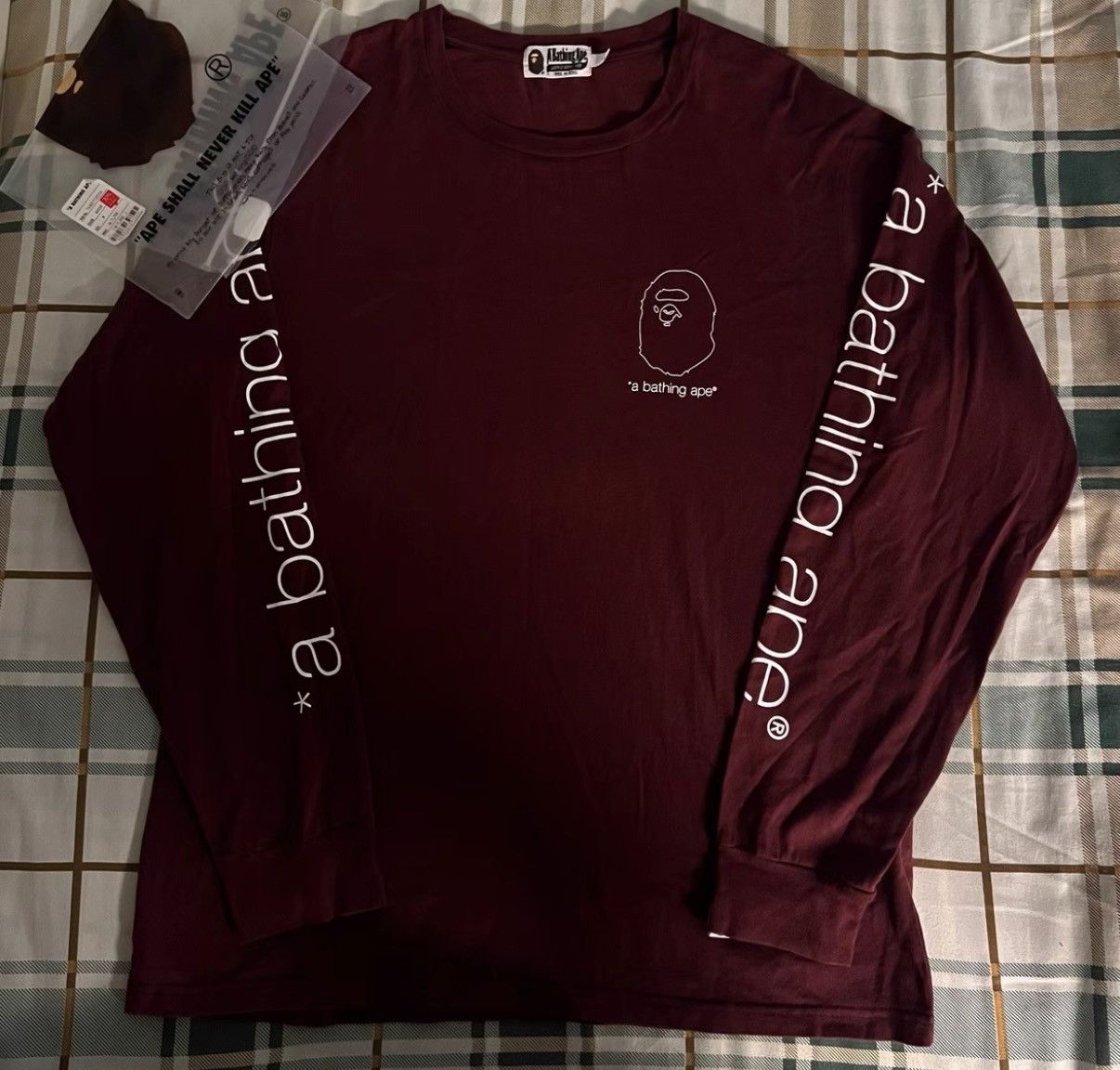 BAPE OG Nigo era burgundy small ape head long-sleeve hoodie