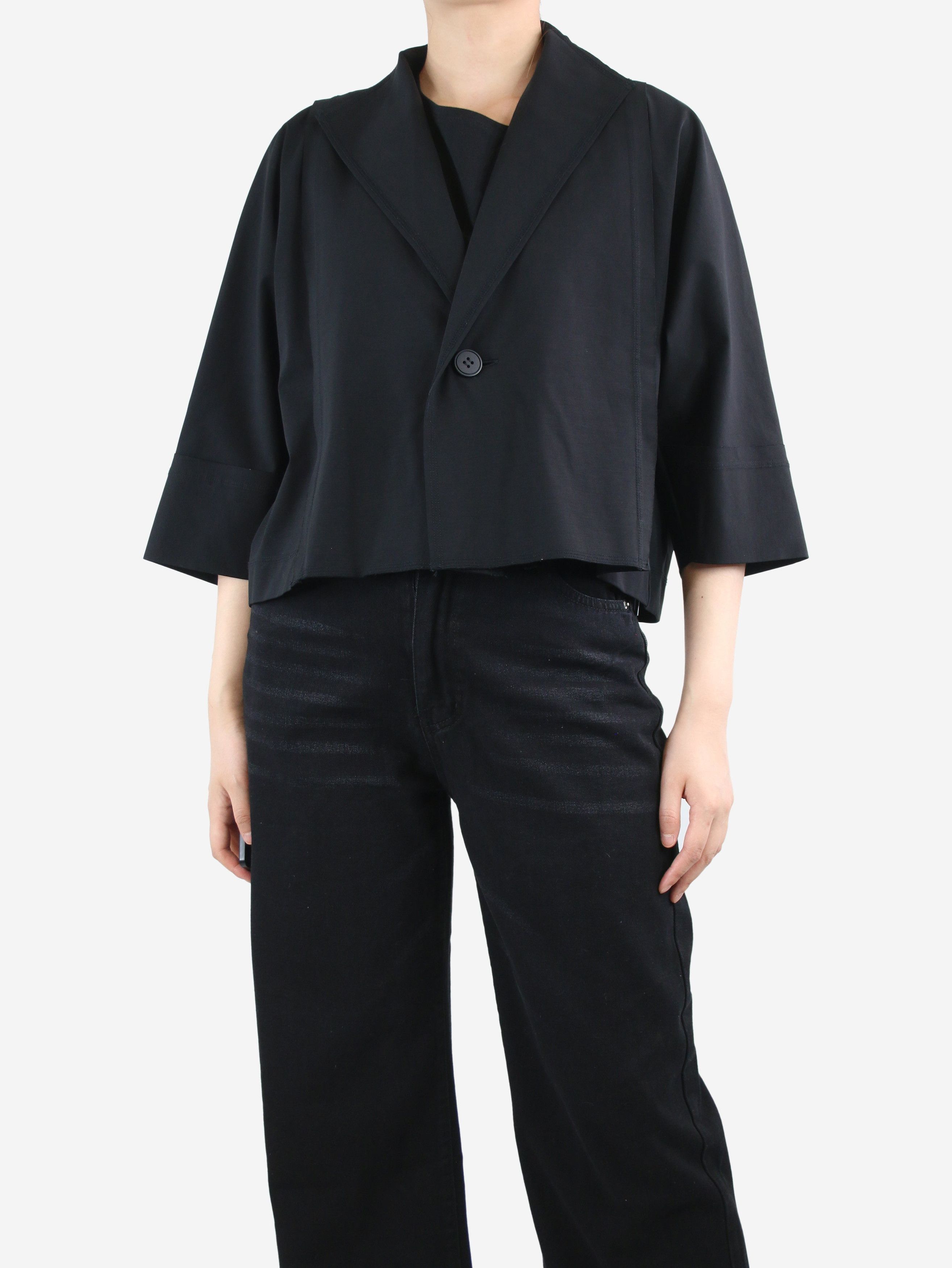 image of Issey Miyake Black Cropped Blazer - Size Uk 8, Women's