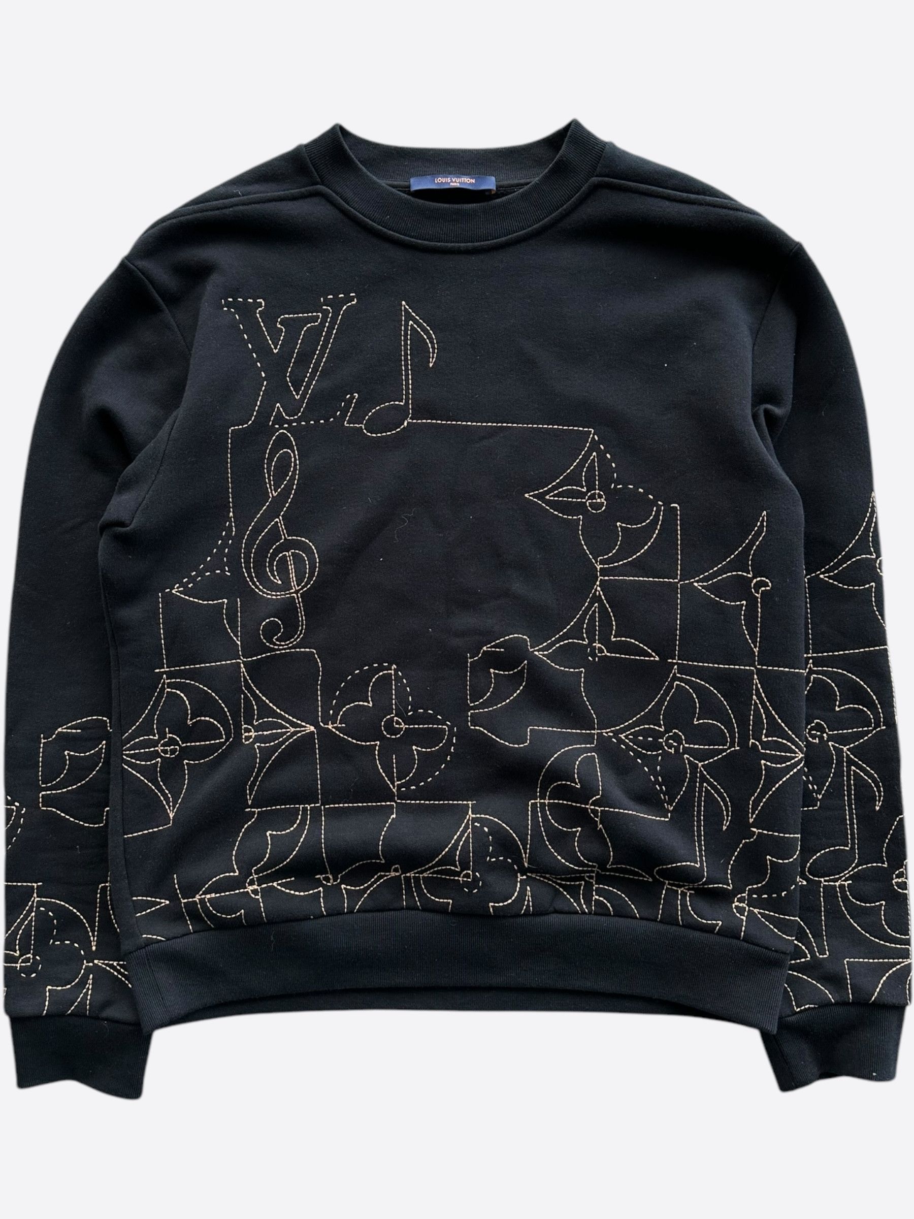 Louis Vuitton Louis Vuitton Black & Gold Music Line Embroidered Sweater Size US S / EU 44-46 / 1 - 1 Thumbnail
