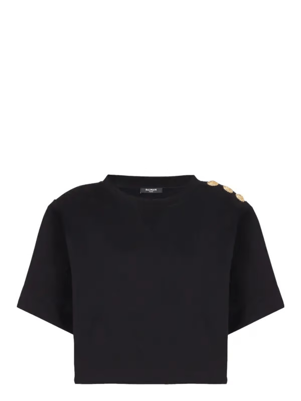 Balmain o1s1wg110725 Button Detail Cropped Sweatshirt in Black Size S / US 4 / IT 40 - 2 Thumbnail