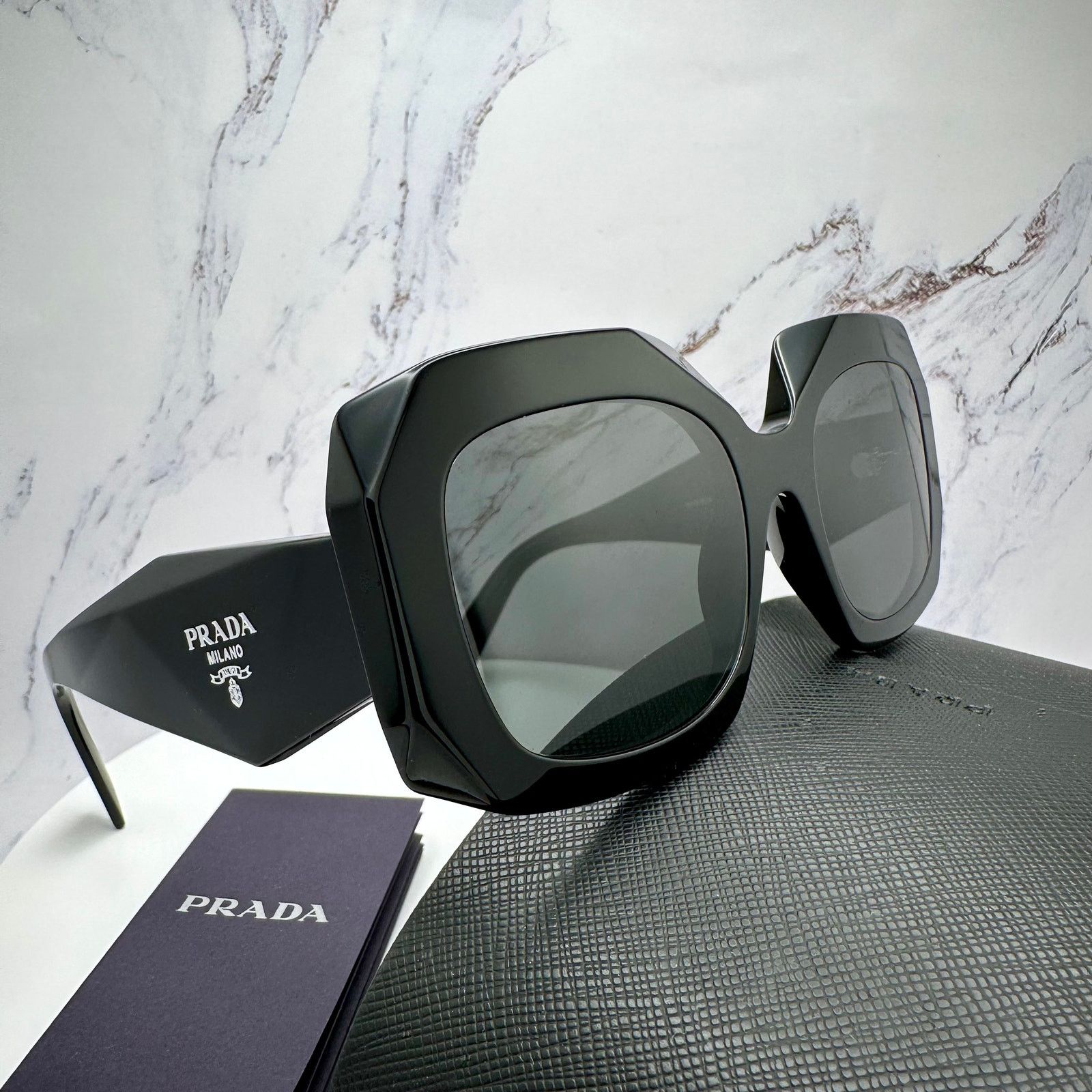 Prada New PRADA Sunglasses Black Silver Symbole Logo Oversized Size ONE SIZE - 18 Thumbnail