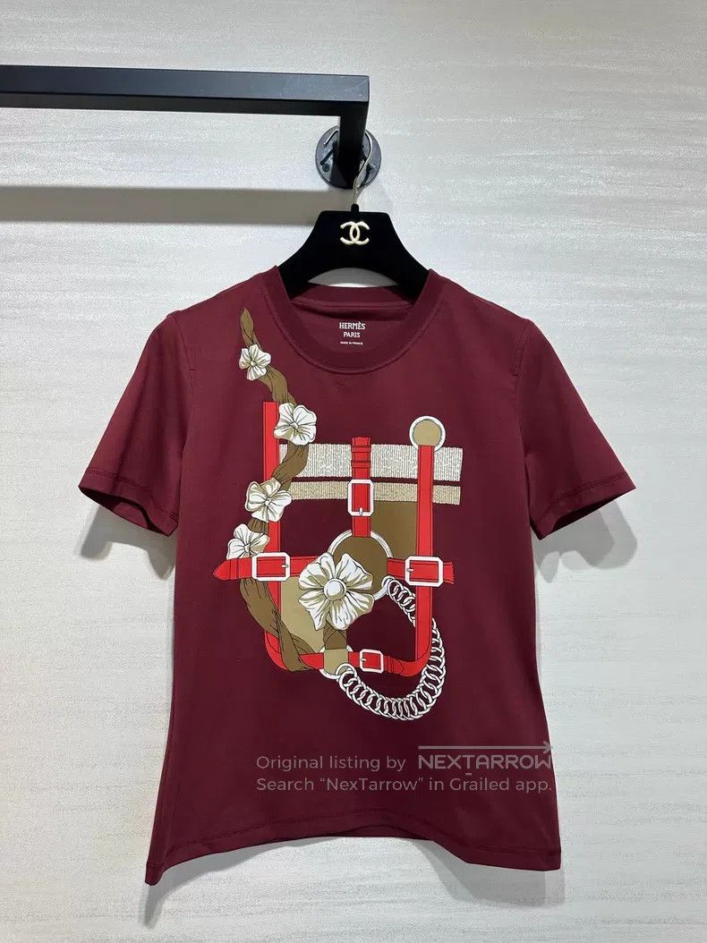 Hermes Hermes Women's Printed Slim Fit Short Sleeve T-Shirt Red Size XS / US 0-2 / IT 36-38 - 1 Thumbnail