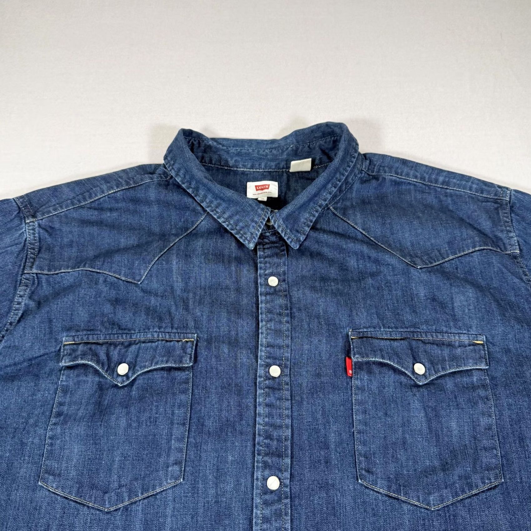 Levi's VINTAGE Levis Shirt Mens 4XL Blue Denim Jean Pearl Snap Western Cowboy Cotton Work Shirt Size US XXL / EU 58 / 5 - 2 Thumbnail