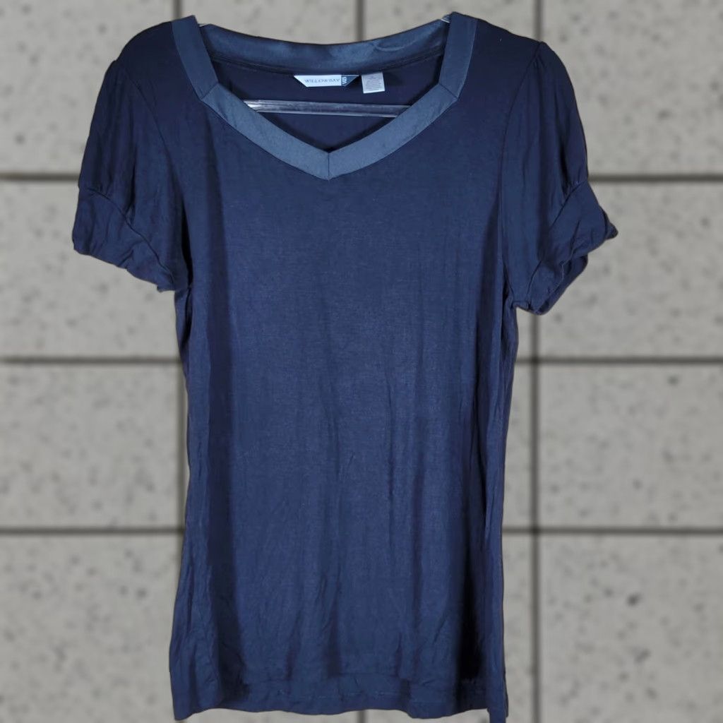 Vintage Willowbay Womens T Shirt Tunic Top Black V-Neck Satin Trim Size M Casual Size M / US 6-8 / IT 42-44 - 1 Thumbnail