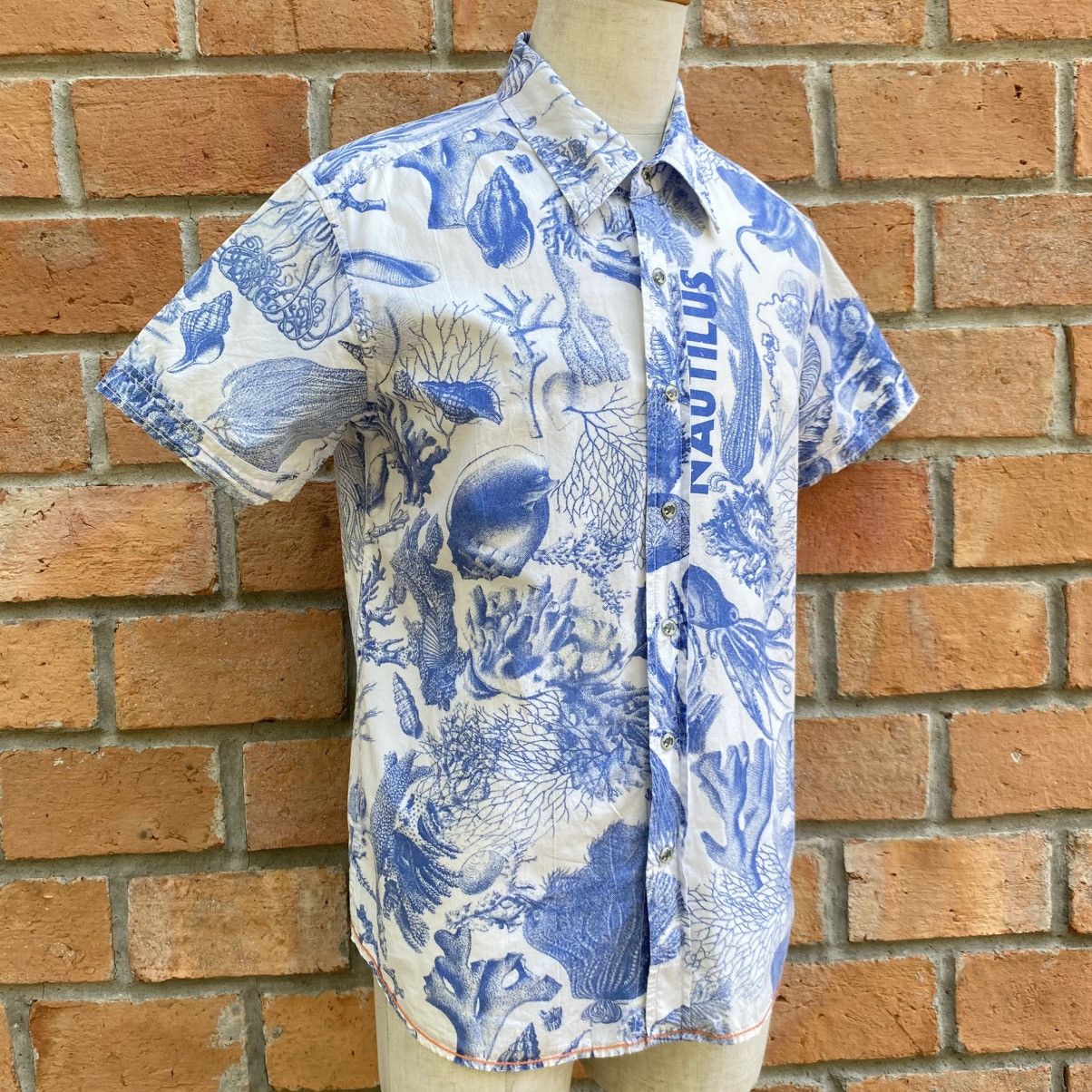 Japanese Brand KENVELO White Short Sleeve Shirt Blue Graphic Size US M / EU 48-50 / 2 - 22 Thumbnail