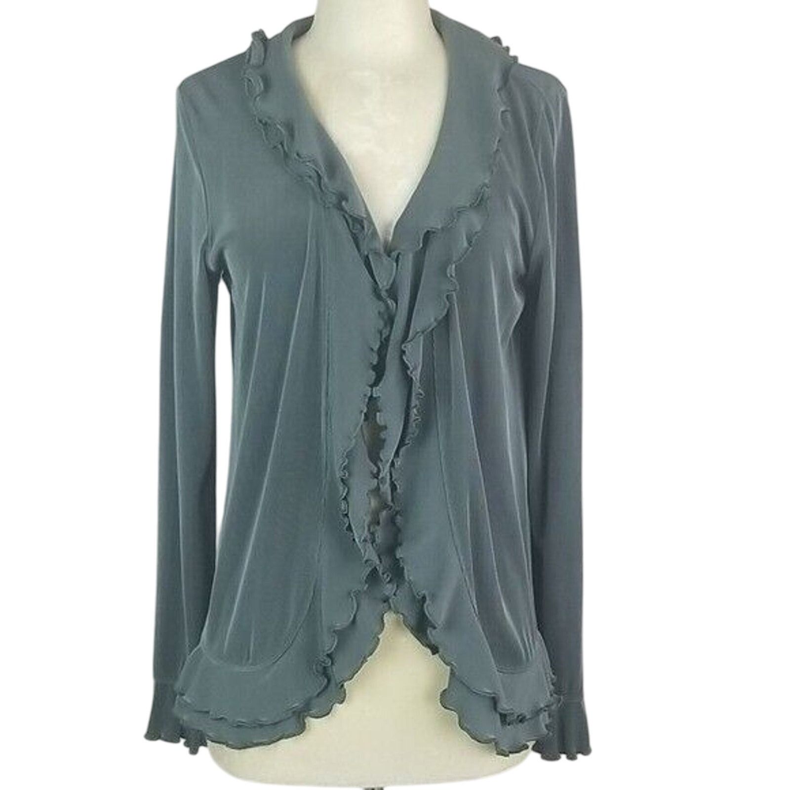 Boston Proper Boston Proper Womens Cardigan Ruffle Open Earthy Forest S Size S / US 4 / IT 40 - 1 Thumbnail