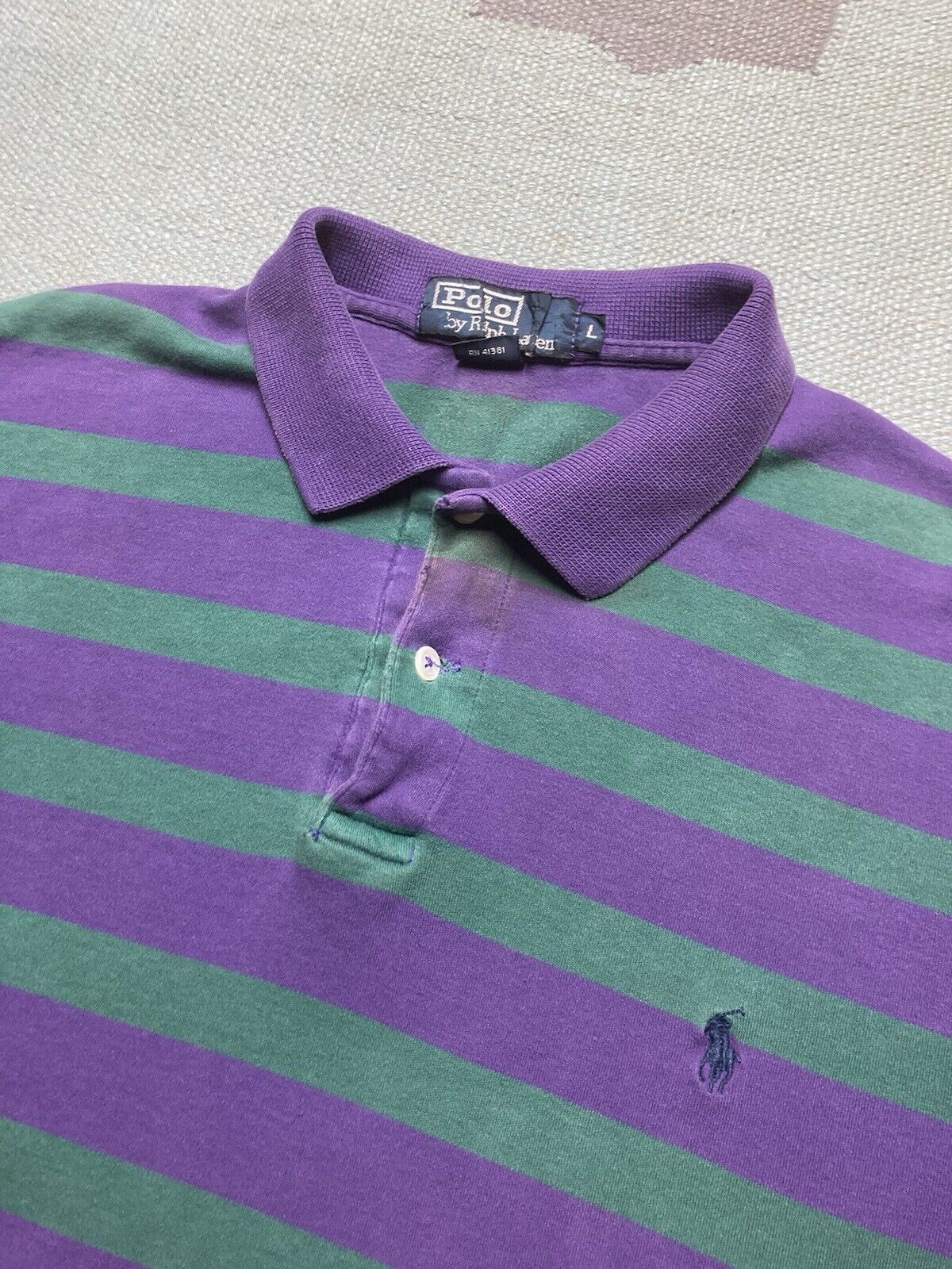 Polo Ralph Lauren × Vintage VTG Ralph Lauren polo shirt striped Charlotte hornets large Size US L / EU 52-54 / 3 - 3 Thumbnail