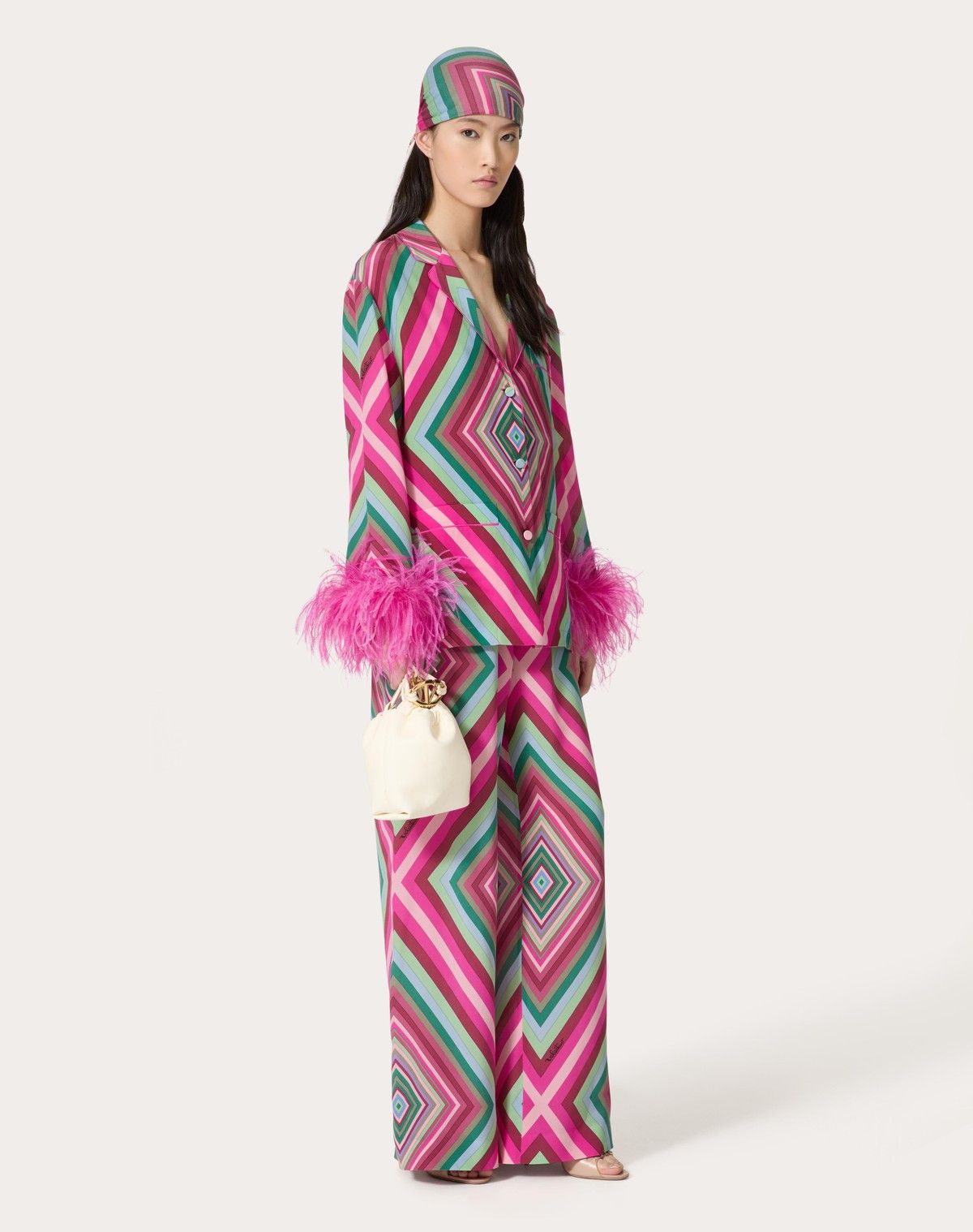 Valentino o1s1wg110525 Rhombus 75 Crepe De Chine Shirt in Multicolor Size XS / US 0-2 / IT 36-38 - 2 Thumbnail