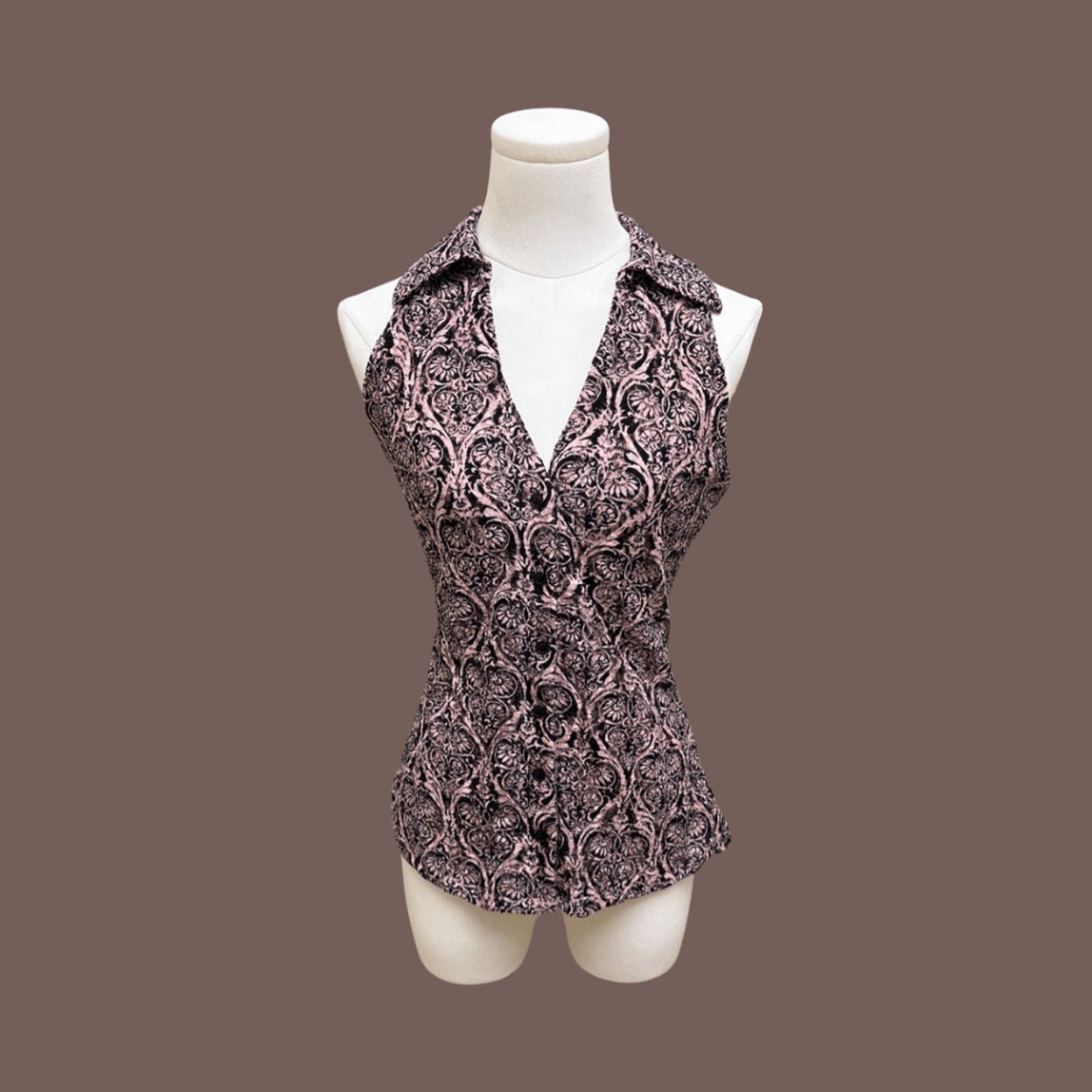Vintage VTG Damask Halter Top | INC Pink Velvet | Y2K Clubcore Size M / US 6-8 / IT 42-44 - 1 Thumbnail