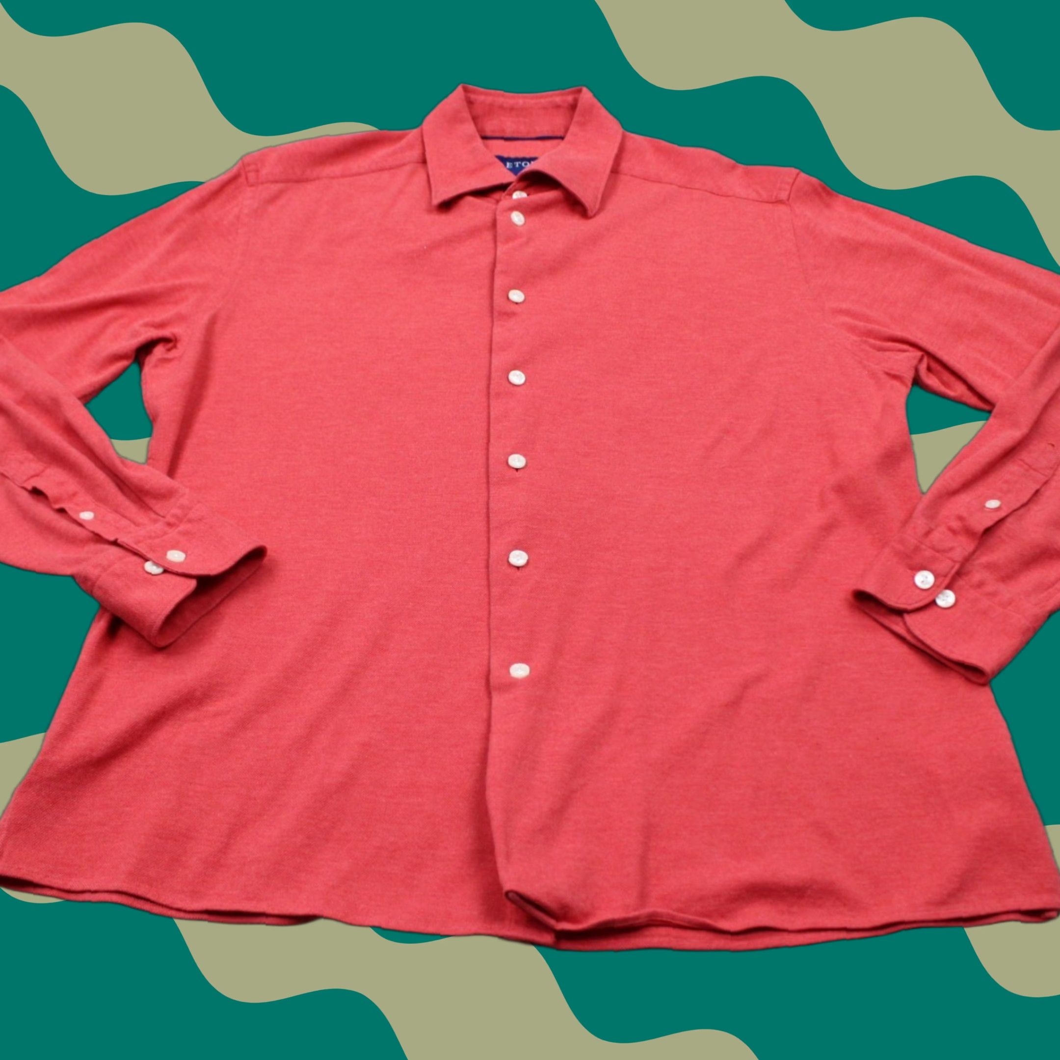 Eton ETON Shirt Men XL Red 100% Cotton Twill Long Sleeve Button-Up Size US XL / EU 56 / 4 - 1 Thumbnail