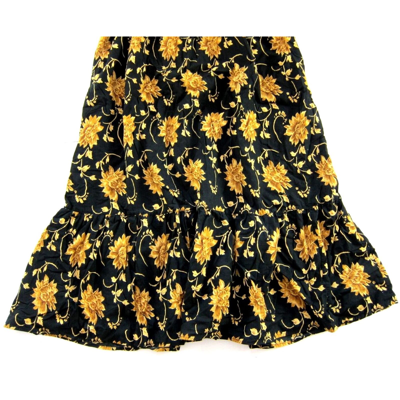Vintage Fundamentals Cotton Black Yellow Floral Short Sleeve Muumuu Dress S Size 28" / US 6 / IT 42 - 7 Thumbnail