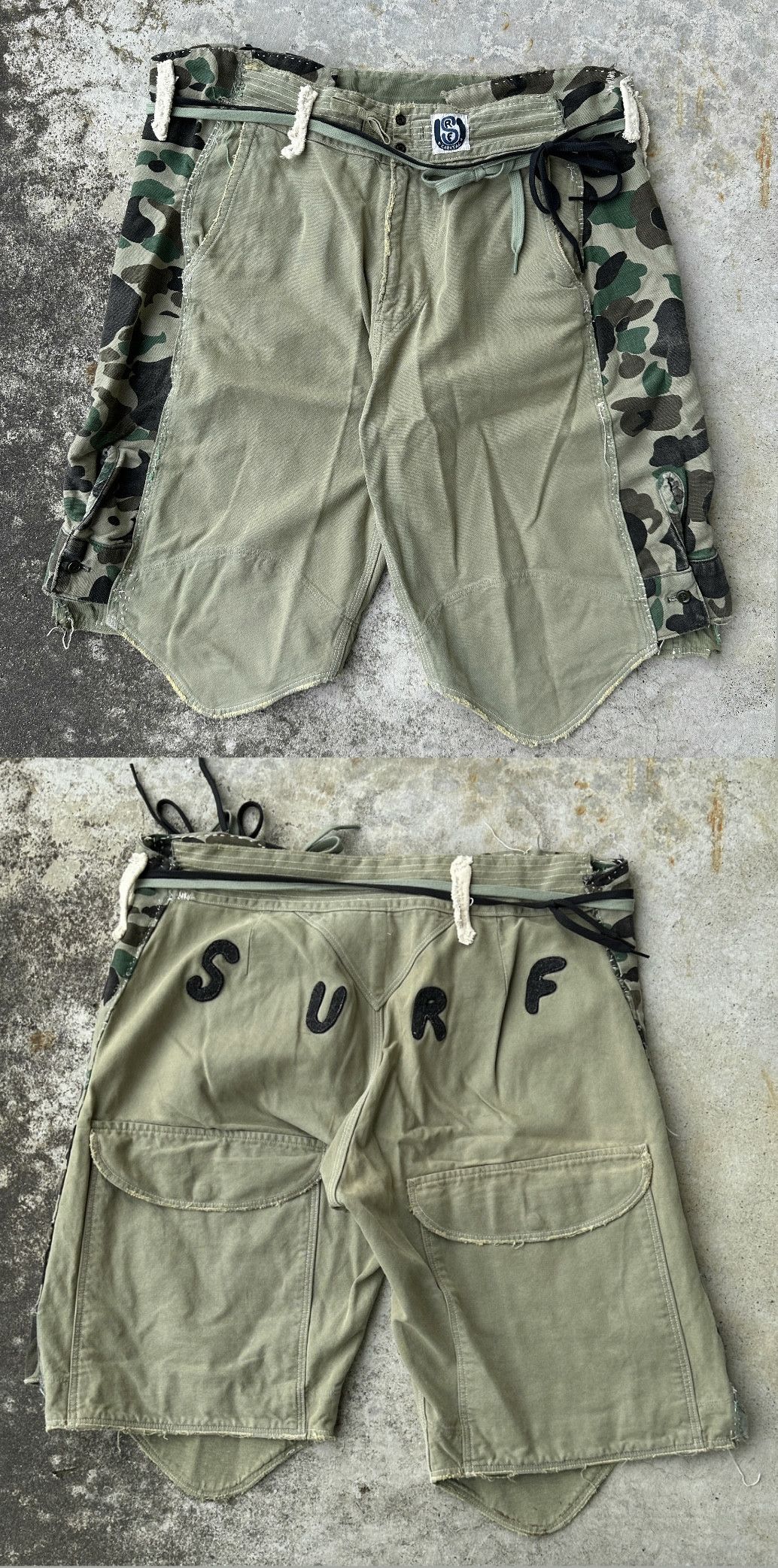 Kapital Surf Military Olive Green Duck Camo Cargo Jort Pant