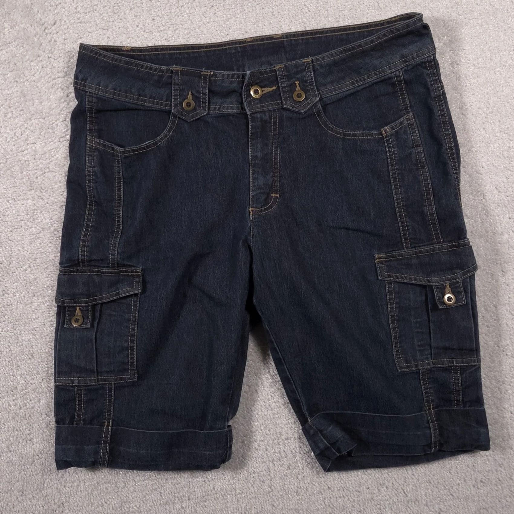 Vintage Riders Denim Cargo Shorts Womens 10 Medium Dark Wash Stretch Utility Pockets Size 32" / US 10 / IT 46 - 3 Thumbnail