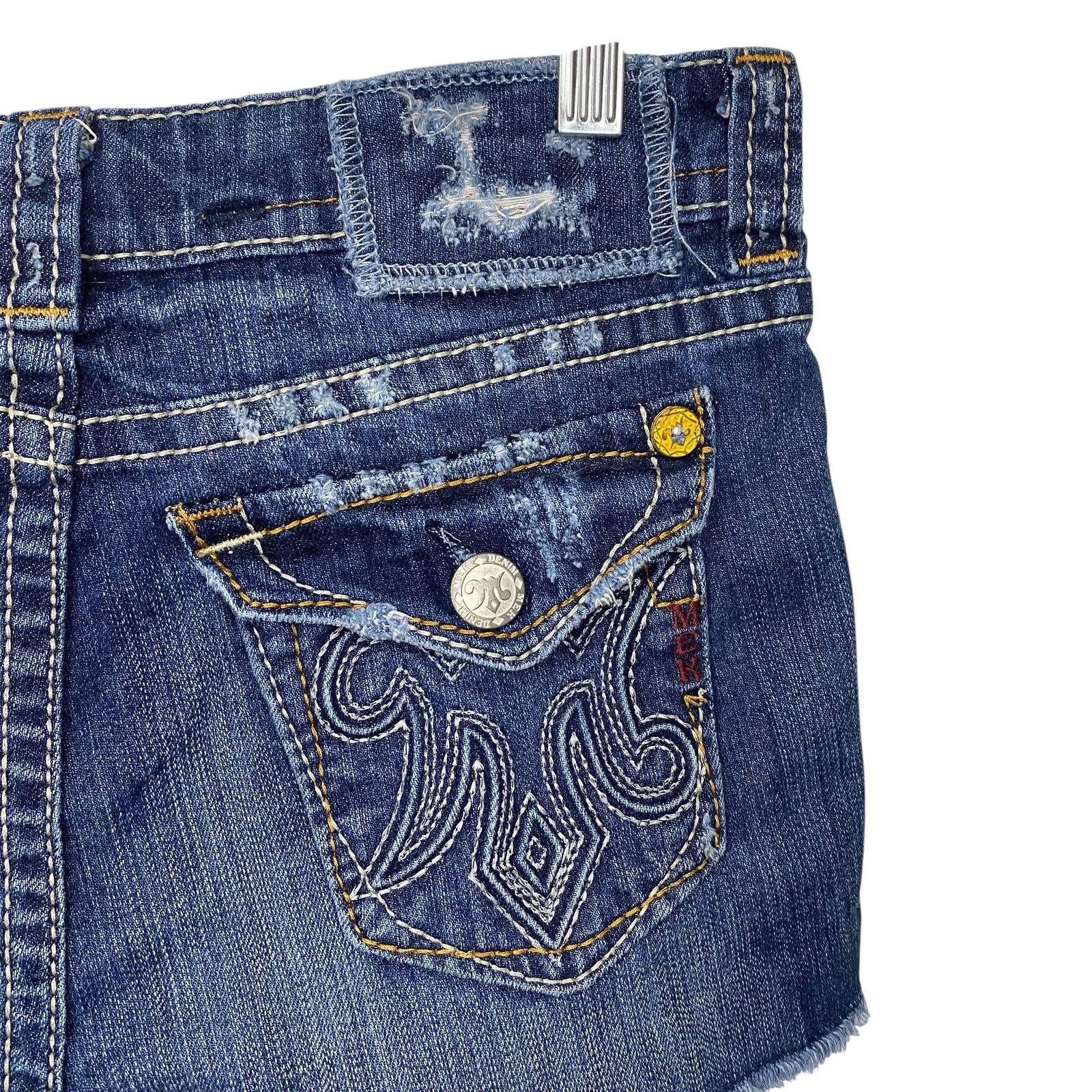 Mek Denim VTG Y2K Mek Denim Distressed Embroidered Jean Shorts Size 28" / US 6 / IT 42 - 10 Thumbnail