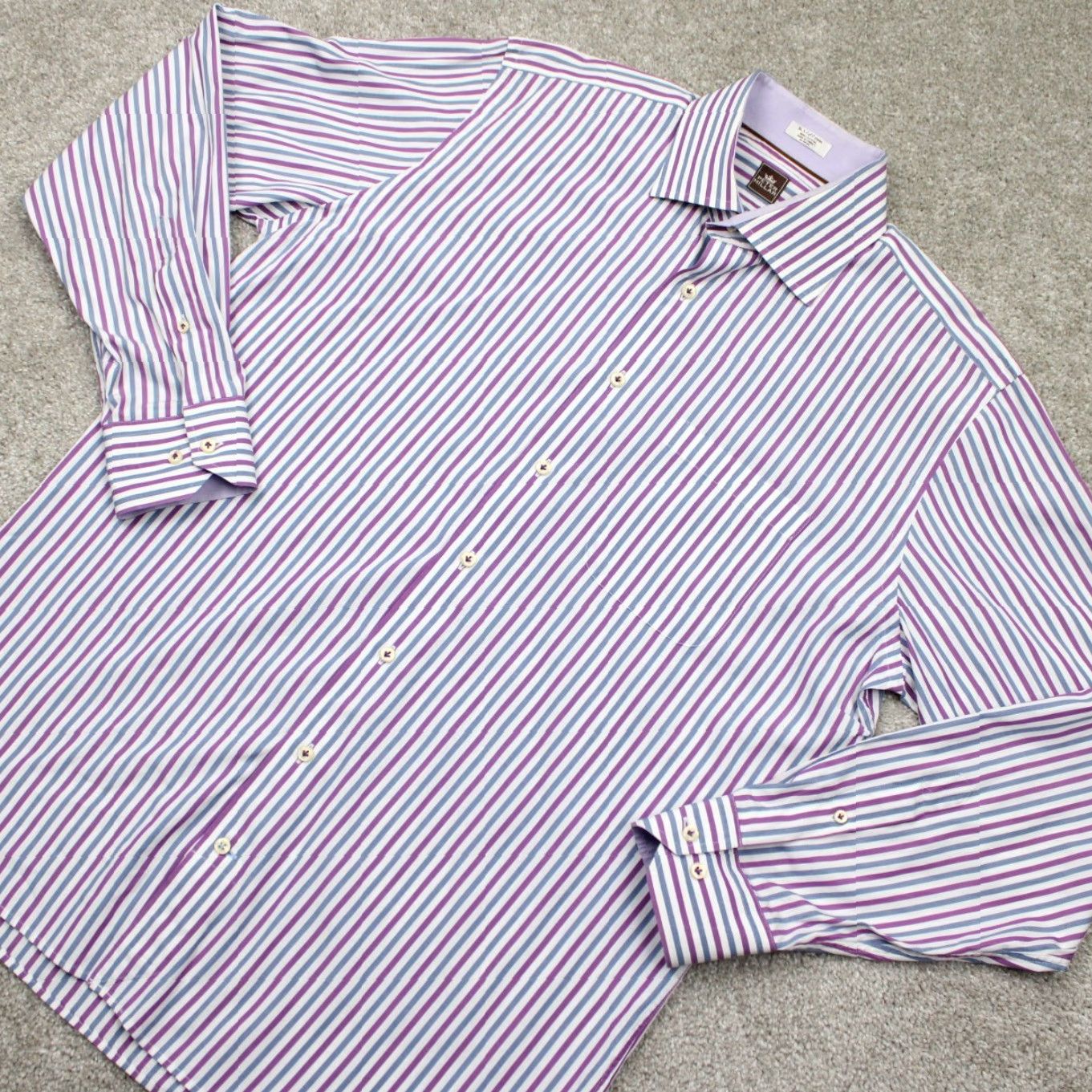 Peter Millar Peter Millar Dress Shirt Mens 16.5 Purple/Blue/White Cotton L/S Button-Down Plaid, Regular Fit Size 46R - 4 Thumbnail