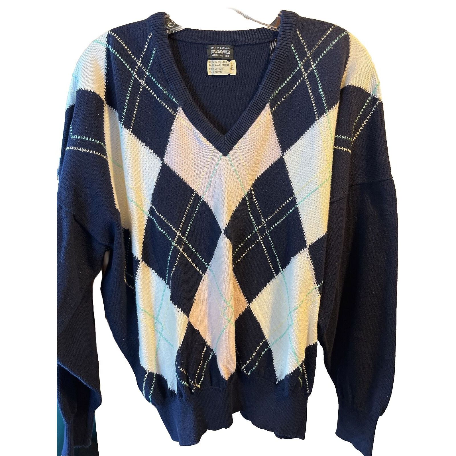 Brooks Brothers Brooks Brothers Vintage 44 Navy Blue Argyle Cotton Sweater Size US L / EU 52-54 / 3 - 1 Thumbnail