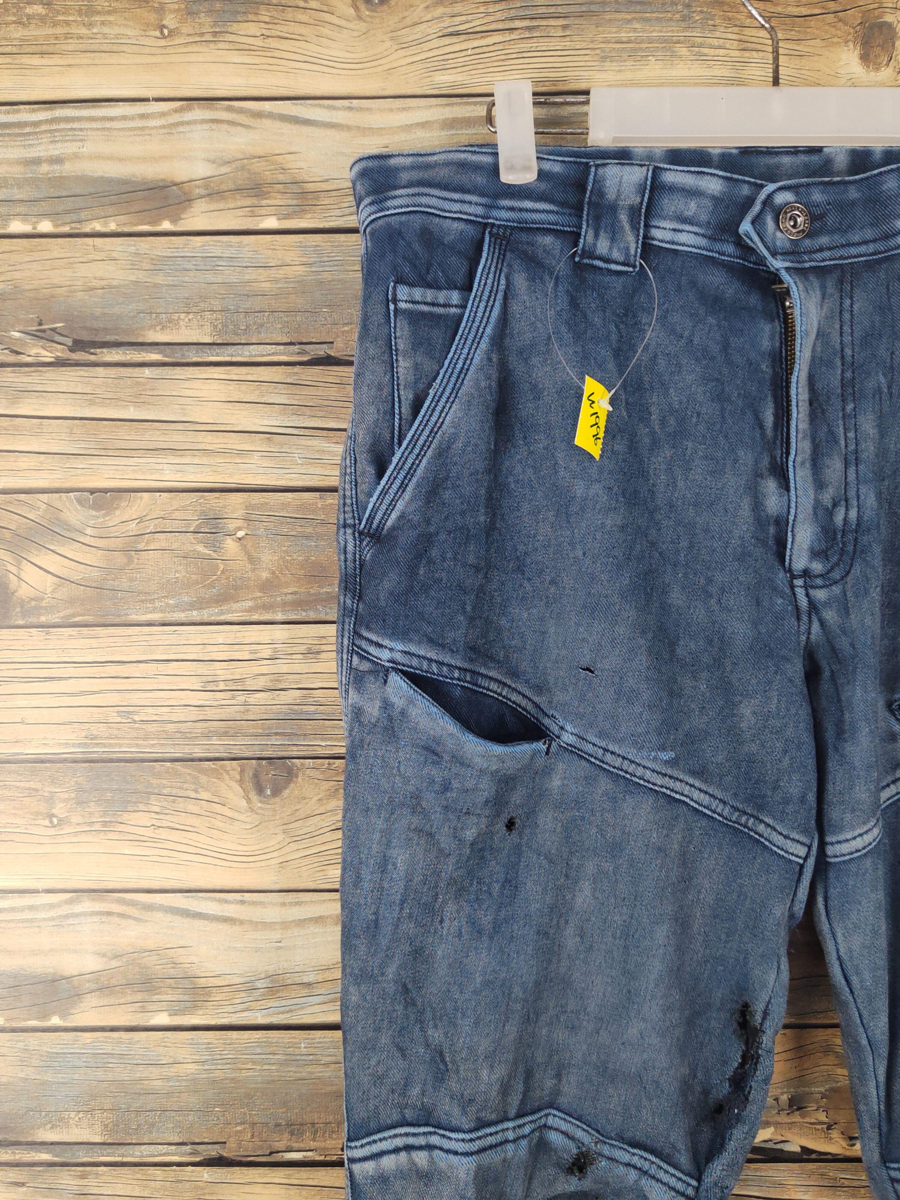 Japanese Brand FieldCore Dark Blue Distressed Ripped Jogger Jeans #W1996 Size US 35 - 4 Thumbnail