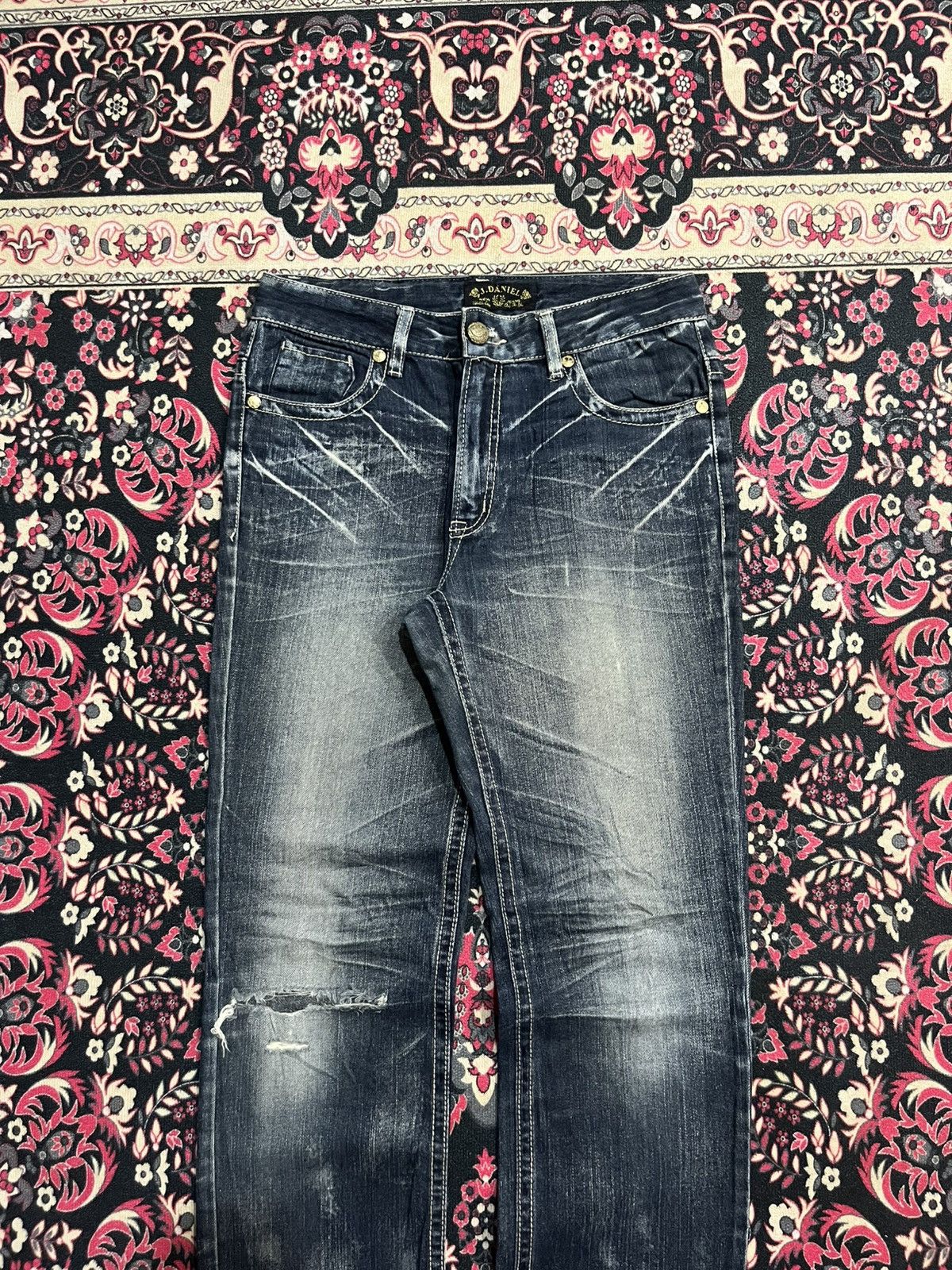 Japanese Brand Vintage J.Daniel Blue Faded Washed Distressed Straight Jeans Size US 31 - 3 Thumbnail