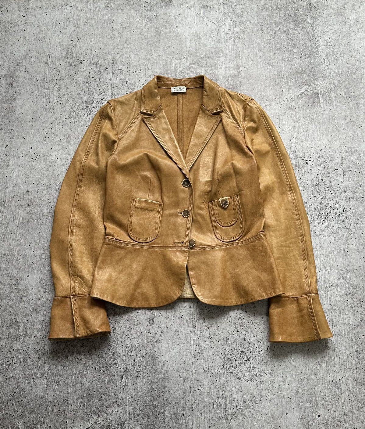 Brunello Cucinelli Women's Brunello Cucinelli Vintage Leather Blazer Jacket Size M / US 6-8 / IT 42-44 - 1 Thumbnail