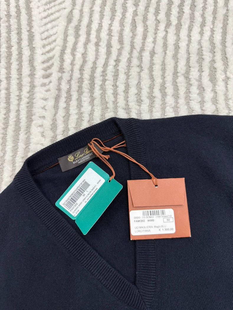 Loro Piana LORO PIANA Navy blue 100% cashmere fabric V-neck long slee Size US M / EU 48-50 / 2 - 2 Thumbnail
