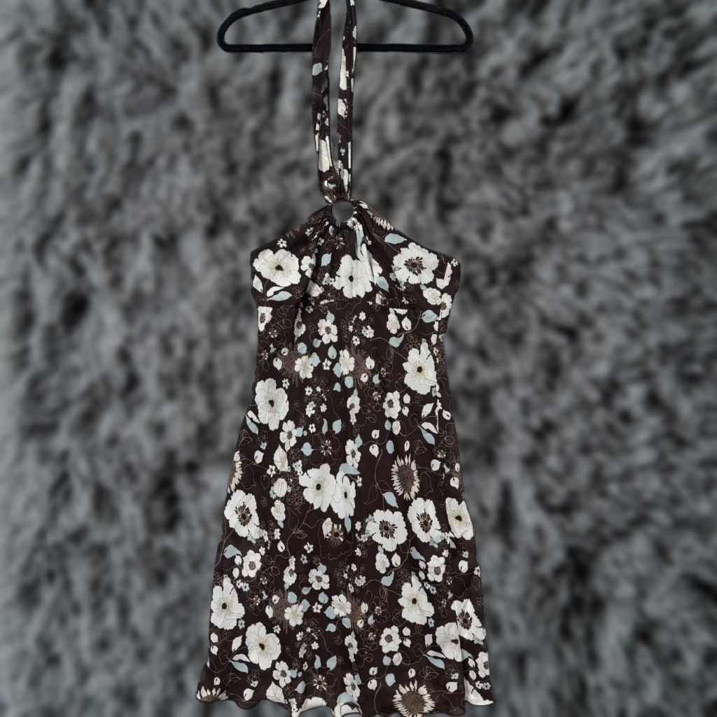 Vintage Vtg Speechless Sundress 9 Brown Floral Halter Ring Mini Boho Fairycore Dress Size M / US 6-8 / IT 42-44 - 1 Thumbnail