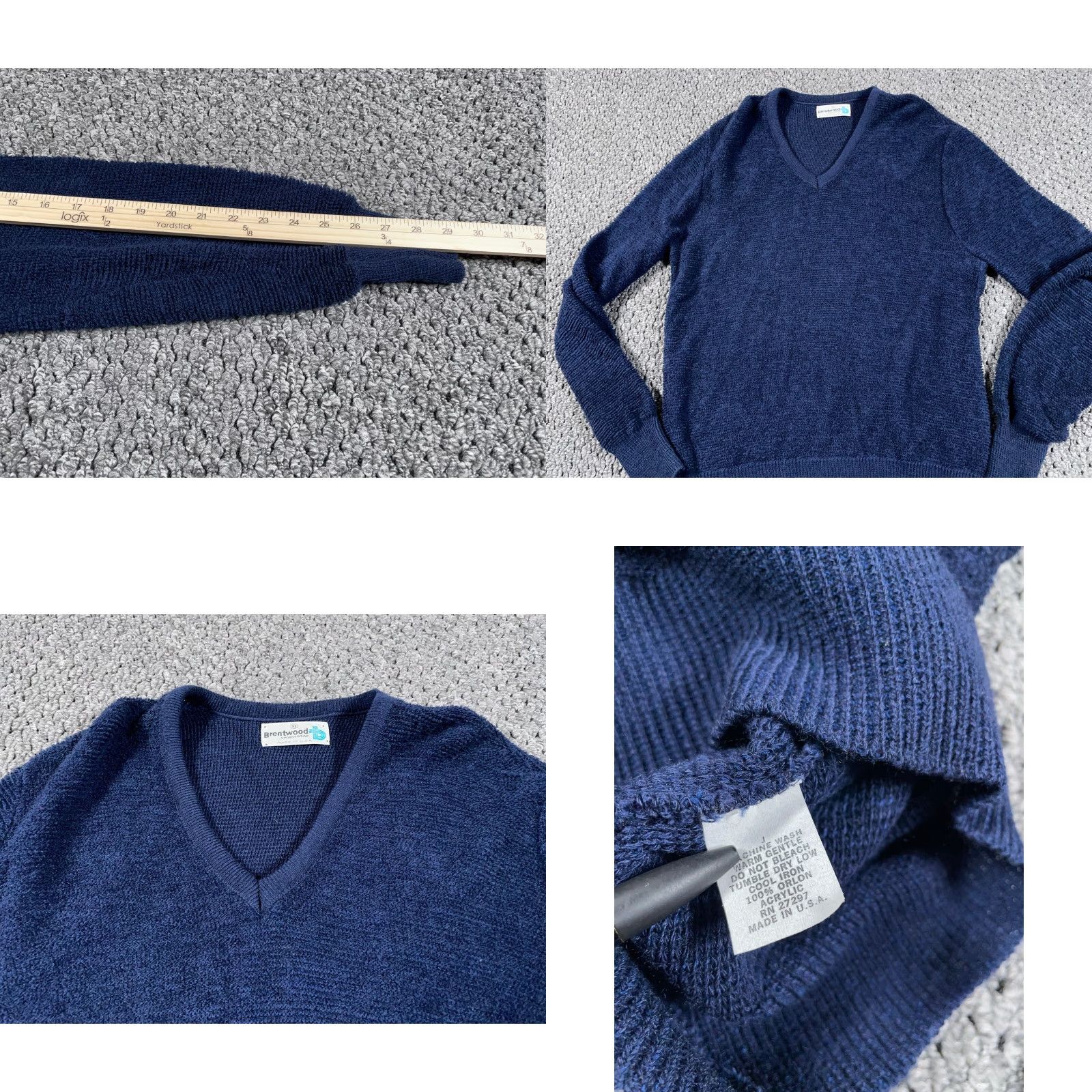 Vintage VINTAGE Brentwood Sportswear V-Neck Sweater Men L Dark Blue 80s Classic Retro Pullover Size US L / EU 52-54 / 3 - 8 Thumbnail