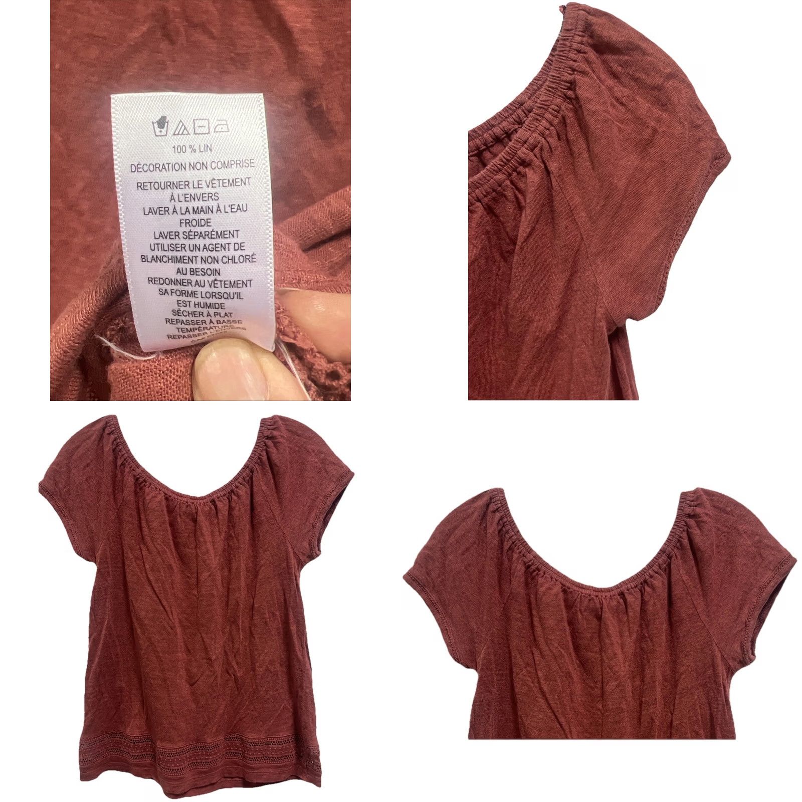 Vintage St. Tropez West 100% Linen Peasant Blouse Women’s S Rust Bohemian Cottagecore Cap Sleeve Crochet Trim Hem Casual Shirt Size S / US 4 / IT 40 - 8 Thumbnail