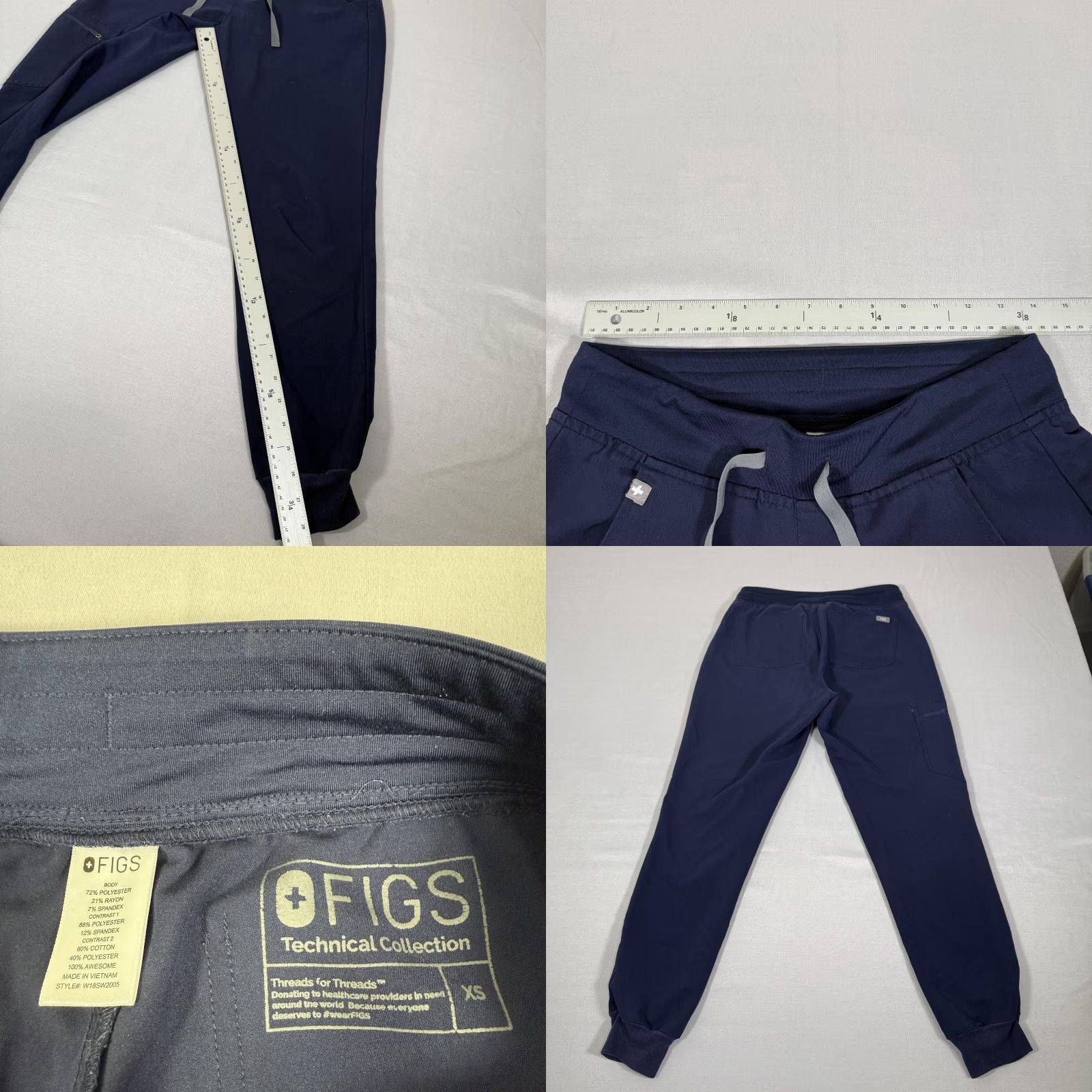 Vintage Figs Scrub Set Navy XS Technical Collection Jogger Pants Top Medical Womens Size XS / US 0-2 / IT 36-38 - 9 Thumbnail
