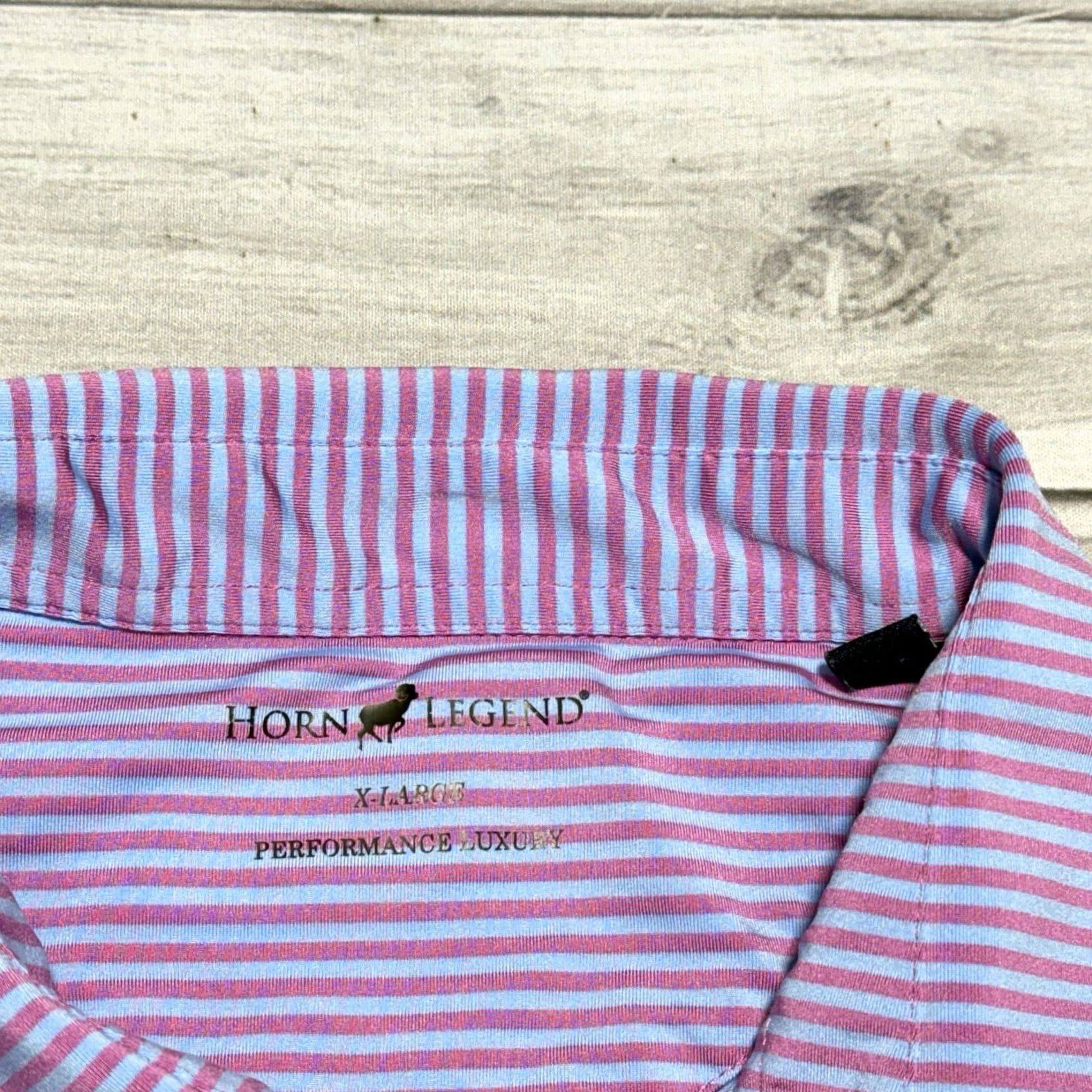 Vintage Horn Legend Polo Shirt Mens XL Pink Blue Striped Golf Performance Stretch Shirt Size US XL / EU 56 / 4 - 3 Thumbnail