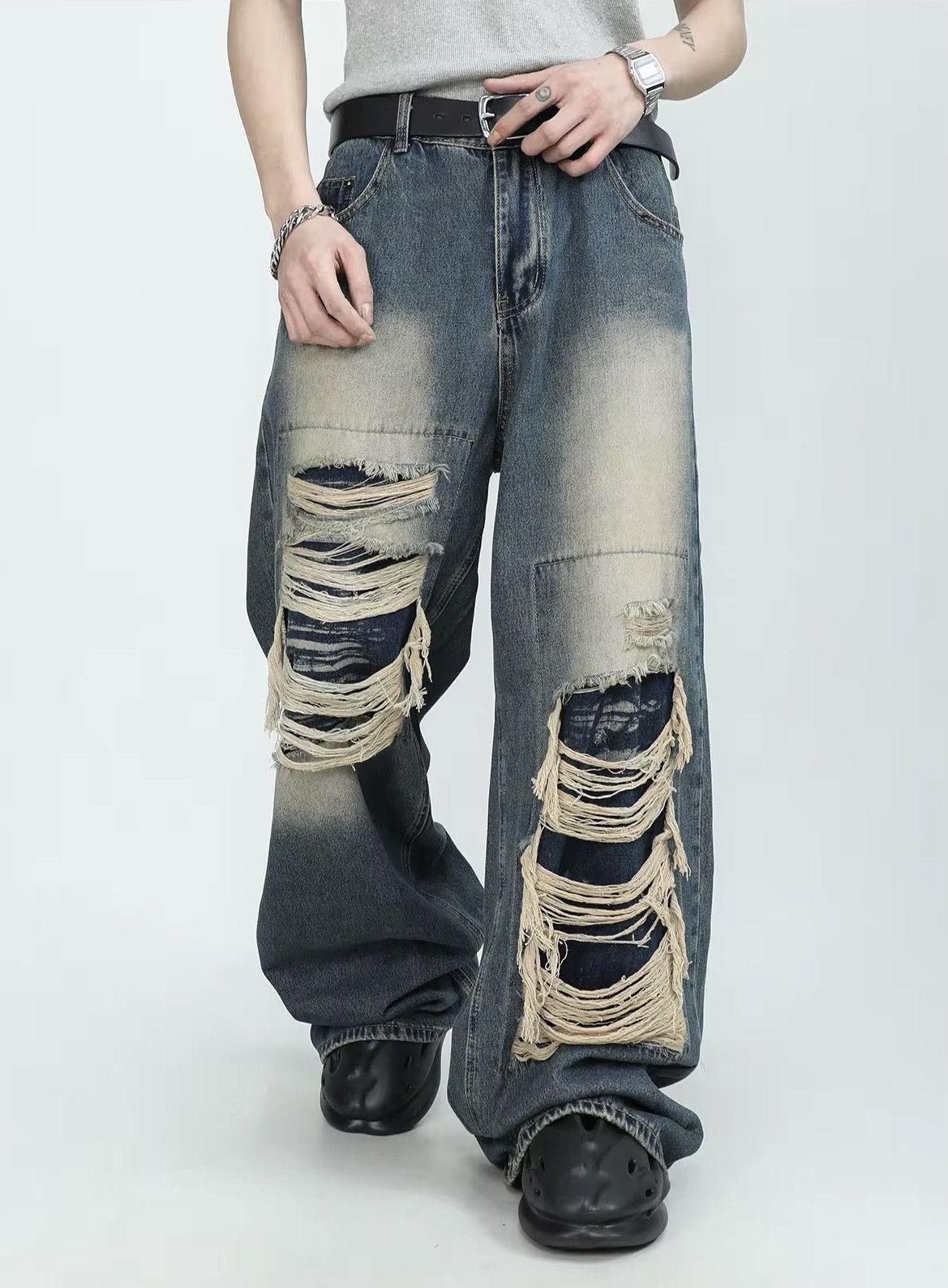 Japanese Brand × Jean Vintage Distressed Wide Leg Denim Size US 31 - 3 Thumbnail