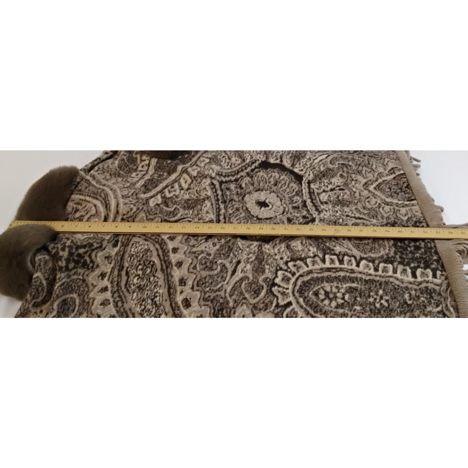 Elie Tahari Tahari Shawl One Size Brown Paisley Fur Trim Fringe NWT Size L / US 10 / IT 46 - 17 Thumbnail