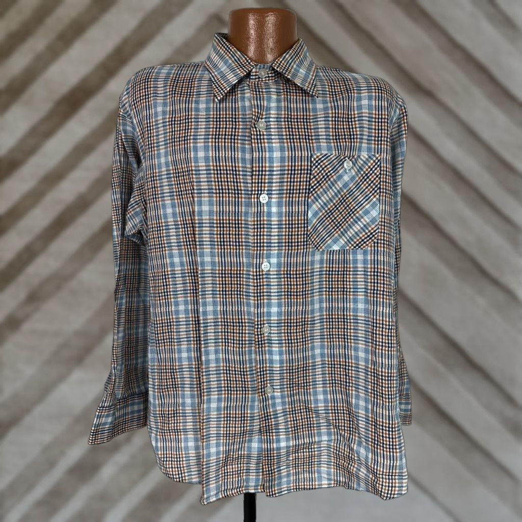Sears VINTAGE Sears Perma-Prest Shirt Men XL Slim Plaid Long Sleeve Button Up Blue Size US XL / EU 56 / 4 - 1 Thumbnail