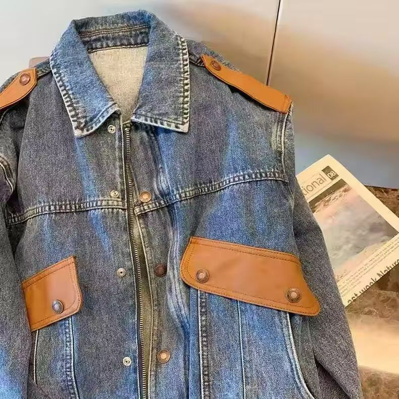 Vintage Blue Denim Jacket with Brown Leather Accents Size US M / EU 48-50 / 2 - 2 Thumbnail