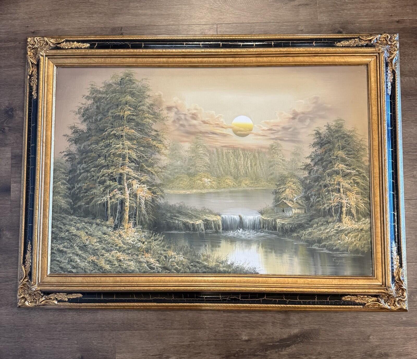 Other Original Signed “Capri” Oil Painting Forest Lake Cabin Water Size ONE SIZE - 8 Thumbnail