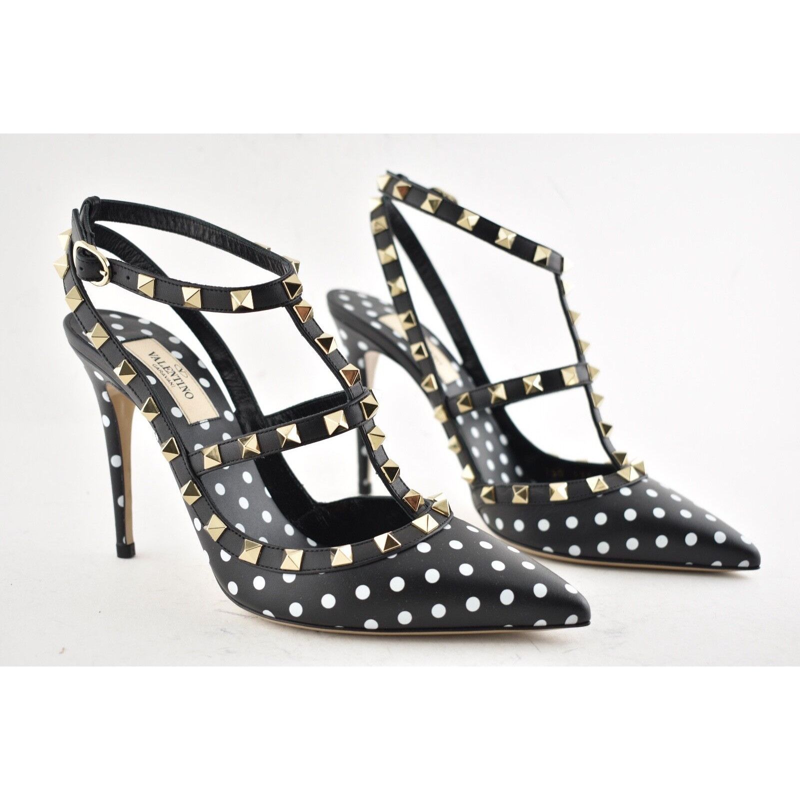 Valentino Rockstud Polka Dot Ankle T Strap Sandal Heel Pump 39 Size US 9 / IT 39 - 4 Thumbnail