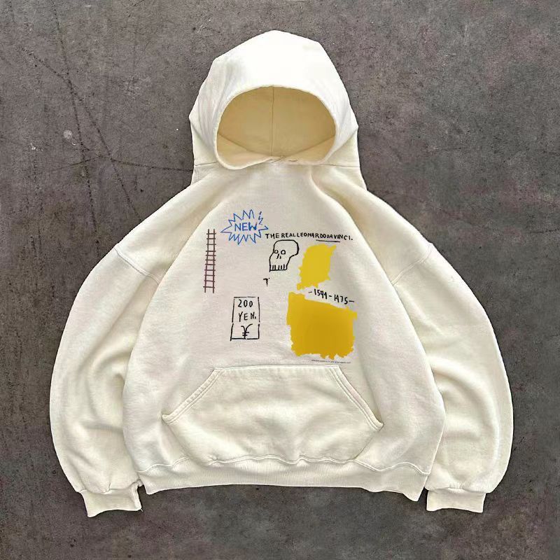 Japanese Brand × Vintage Beige street retro skull print cotton hoodie Size US L / EU 52-54 / 3 - 1 Thumbnail