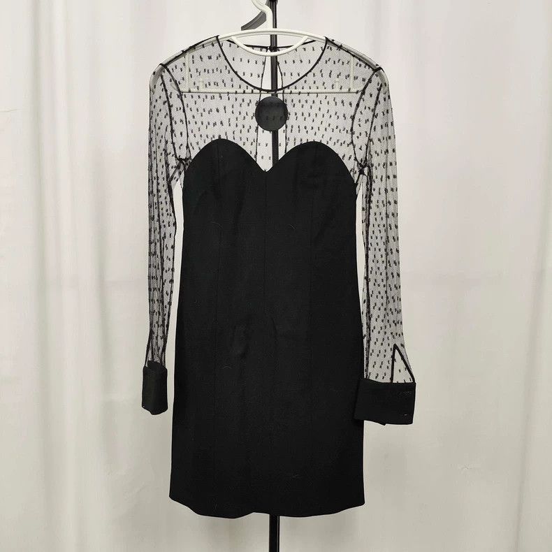 Saint Laurent Paris Saint Laurent Paris Black Wool Dress with Sheer Sleeves-25 Size US 34 / EU 50 - 1 Thumbnail