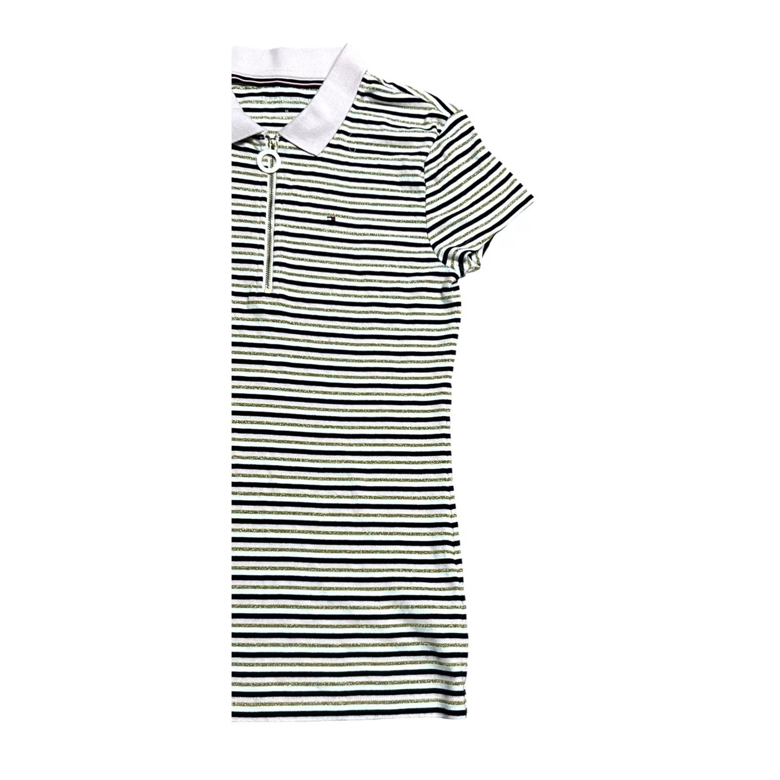 Tommy Hilfiger Tommy Hilfiger Half Zip Polo Shirt Blue White Gold Stripe Women's M Multicolor Cap Sleeve Casual Travel Polo Shirt Y2K Colorful Regular Men? Women? Size M / US 6-8 / IT 42-44 - 3 Thumbnail