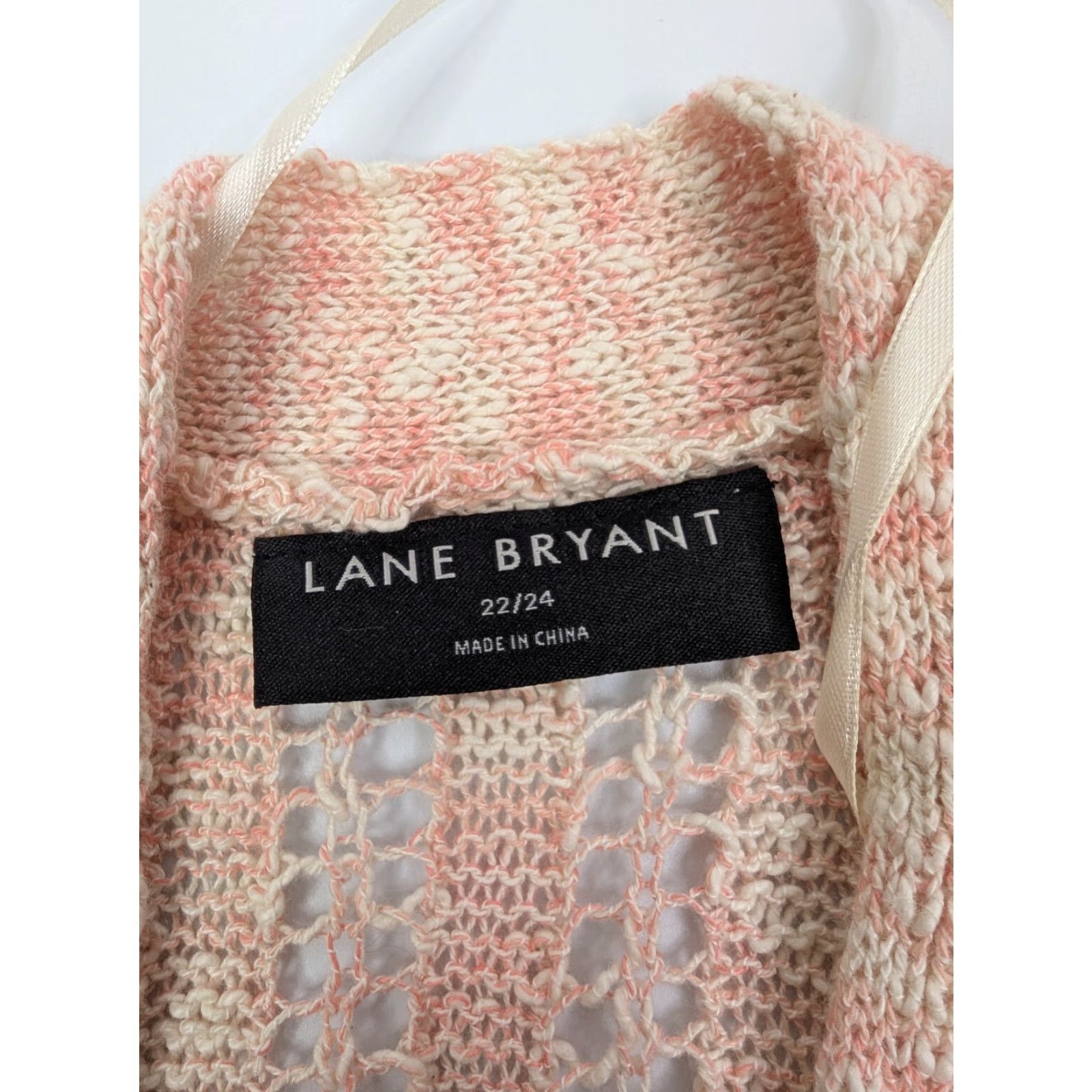 Vintage VINTAGE Lane Bryant Women's Plus 22/24 Pink White Open Knit Dolman Sleeve Cardigan Size 3XL / US 20-22 - 7 Thumbnail